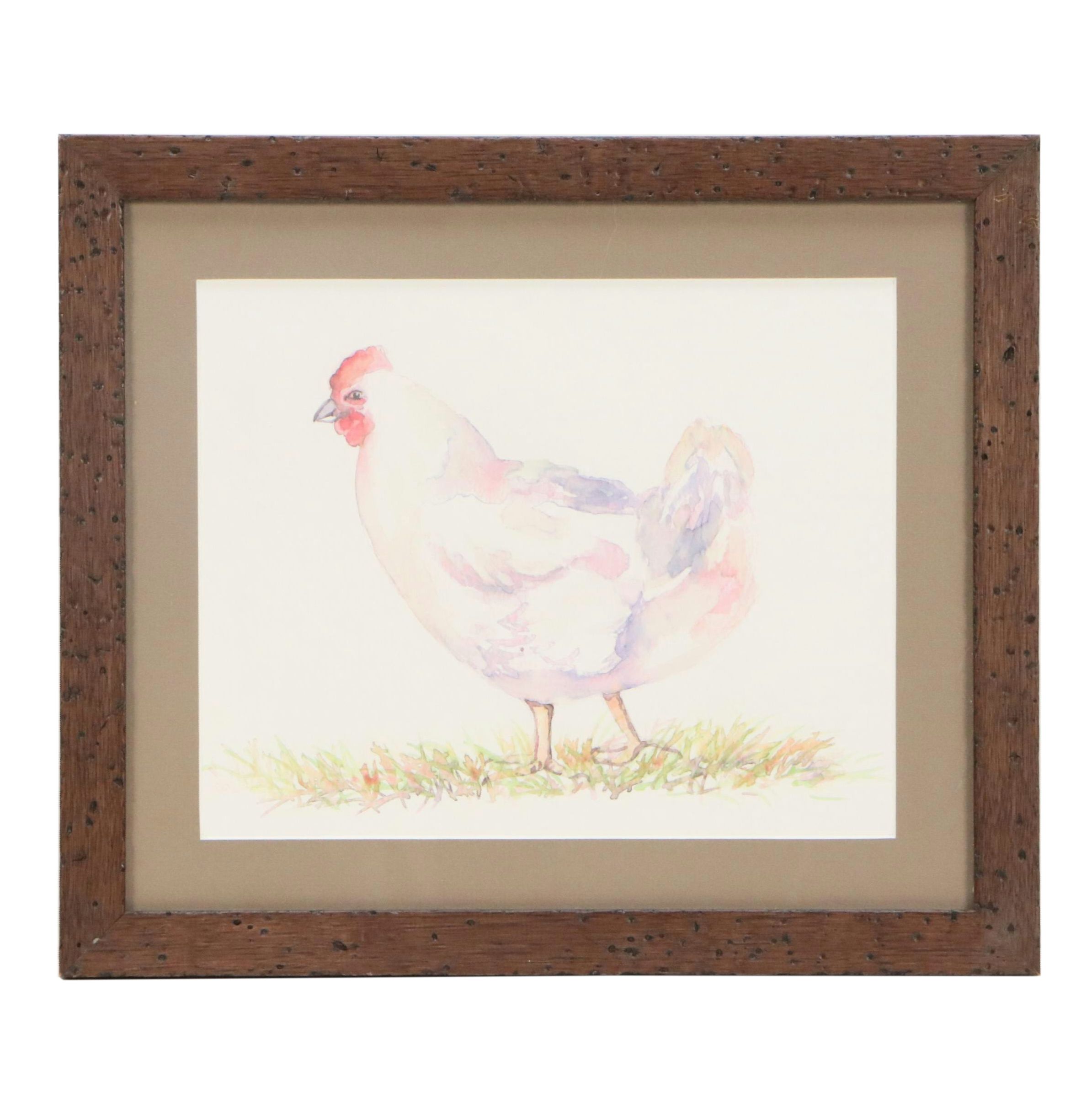 Hand Embellished Giclees of Chicken and Rooster, 21st Century