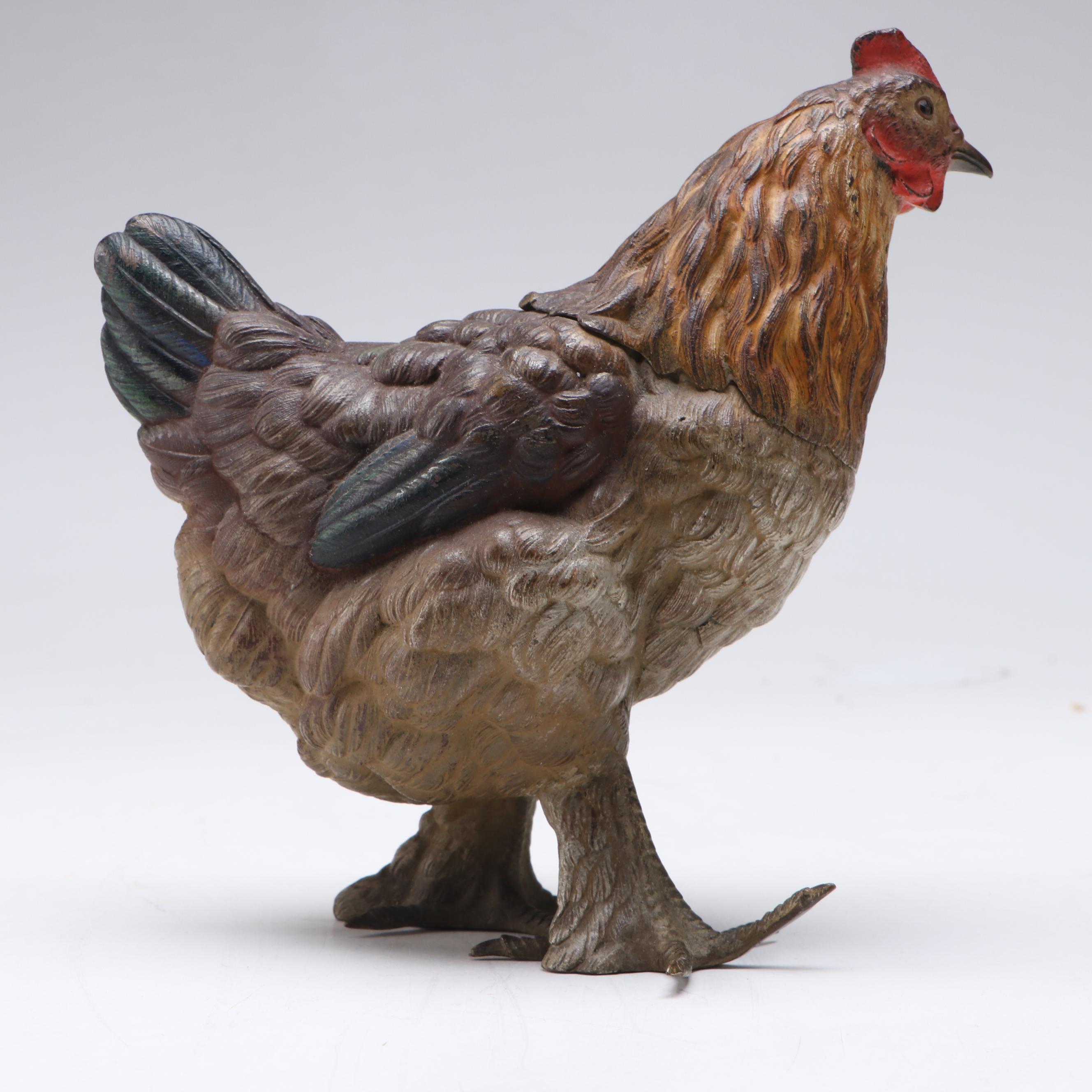 Viennese Style Cold-Painted Bronze Rooster with Hinged Lid