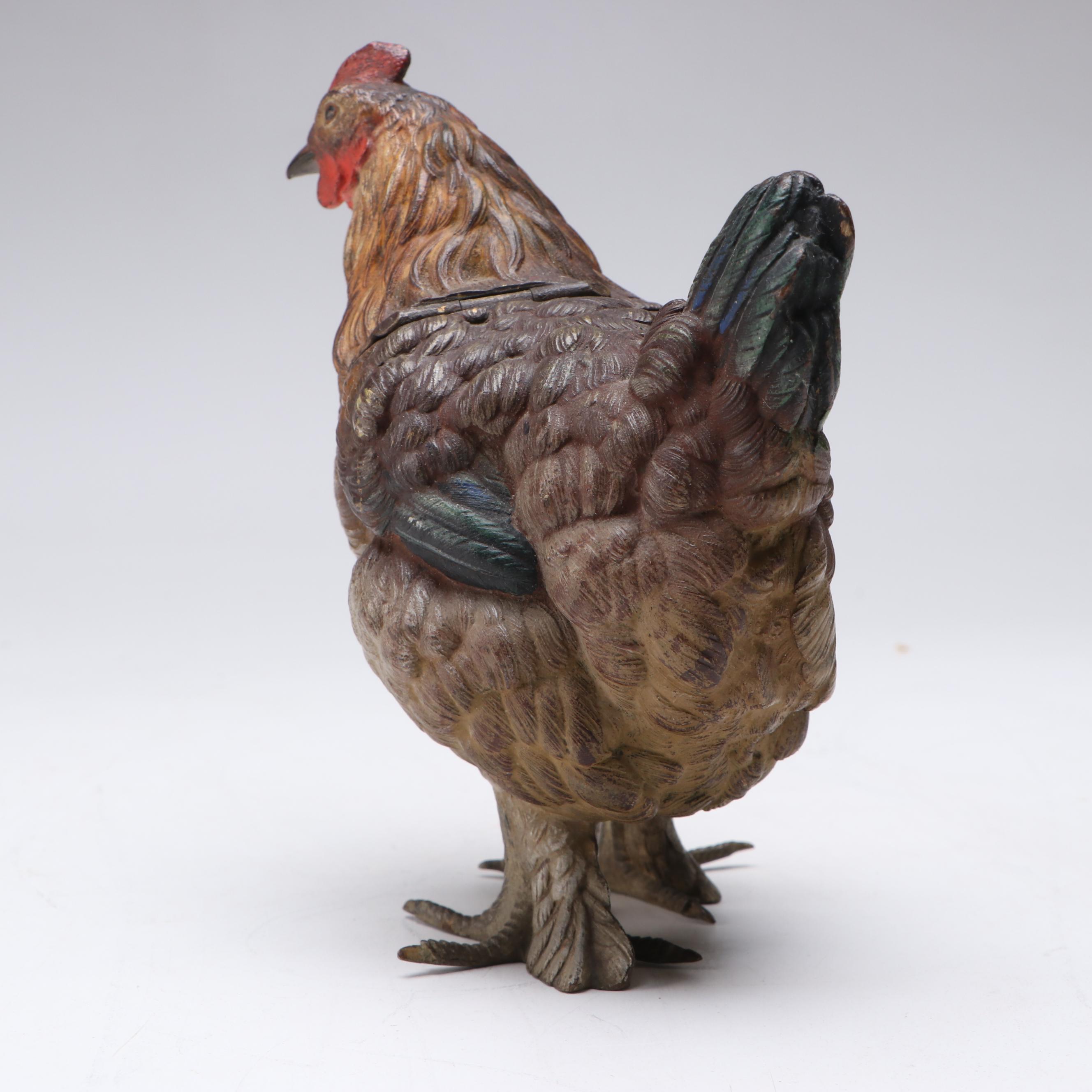 Viennese Style Cold-Painted Bronze Rooster with Hinged Lid