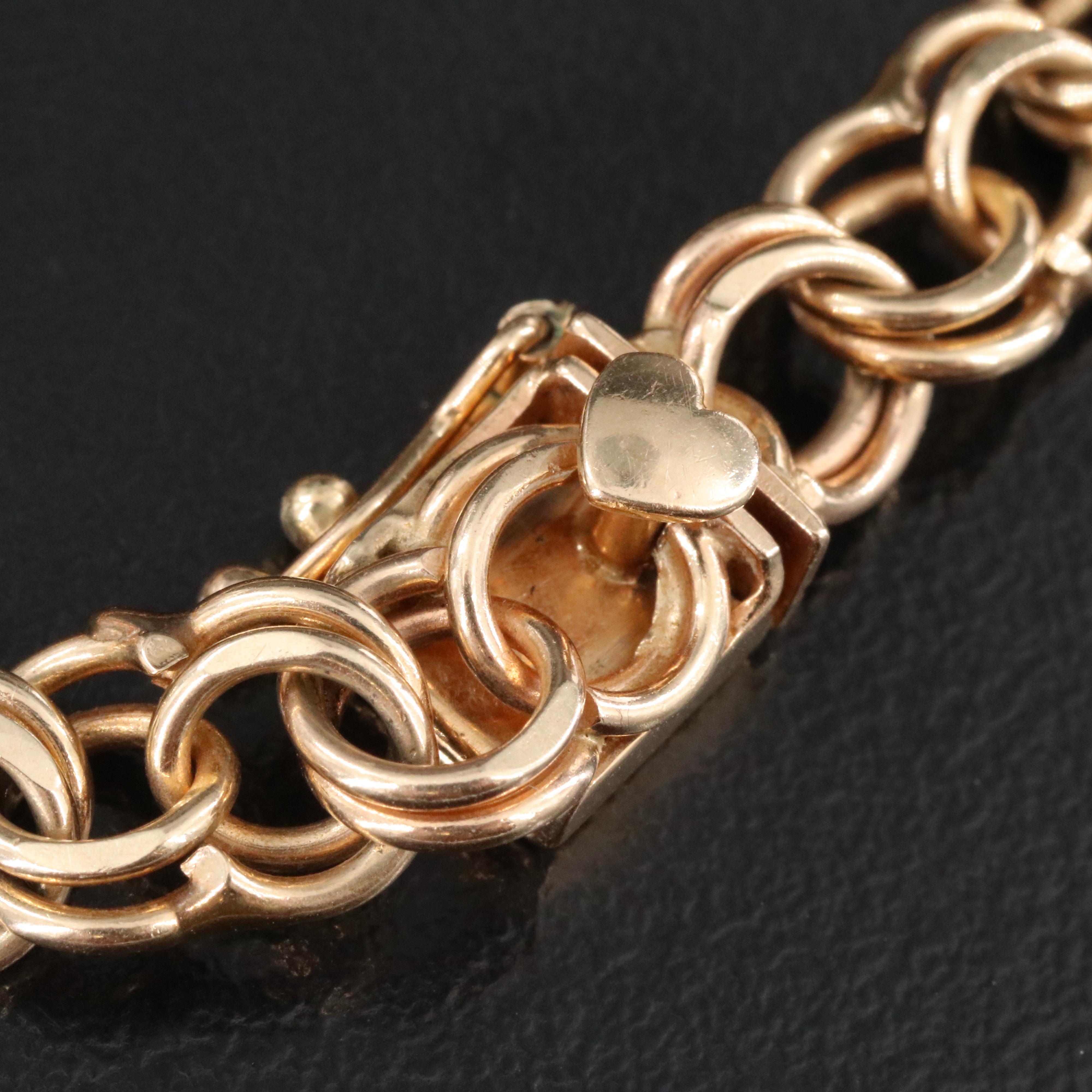 14K Vintage Heart Charm Bracelet Including Ruby