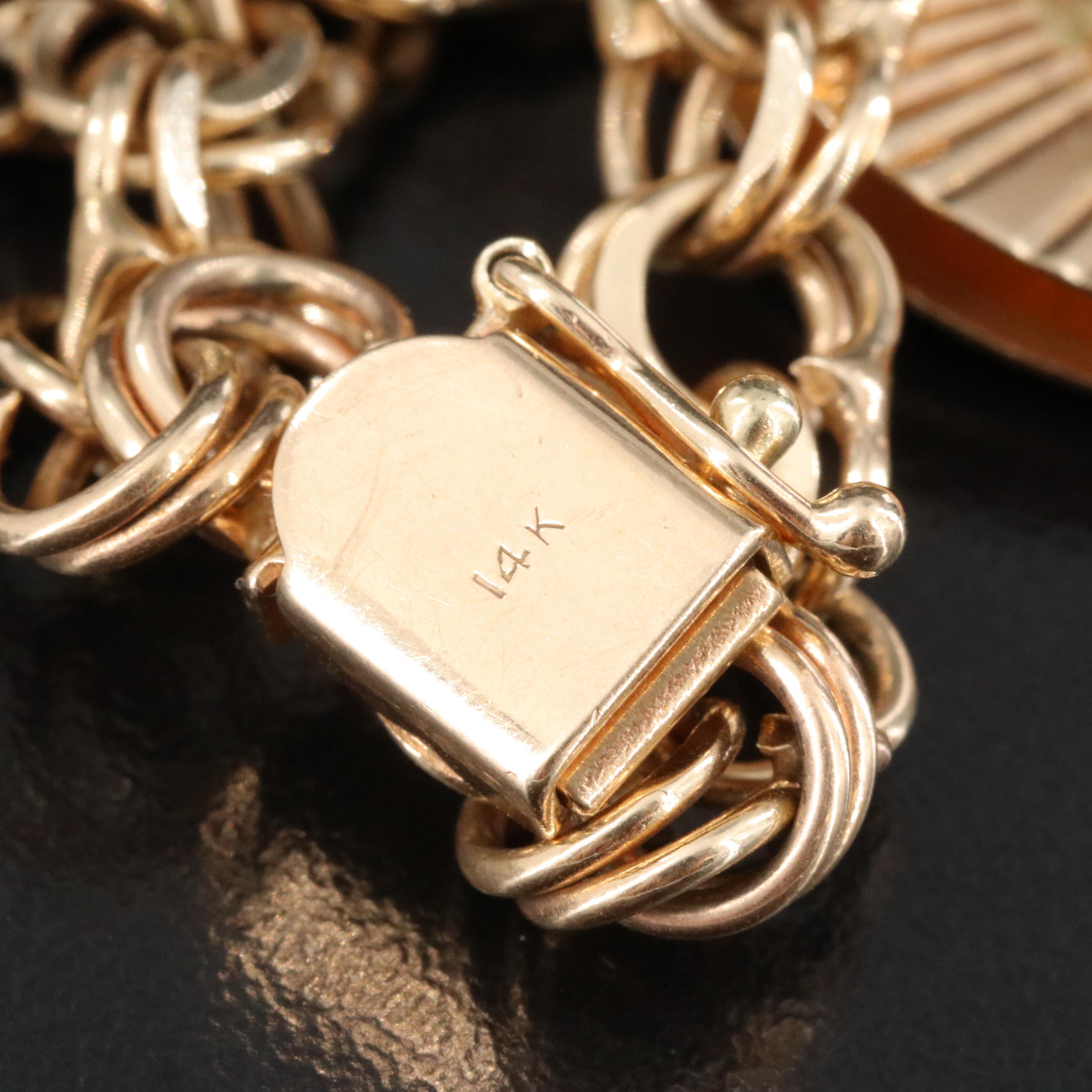 14K Vintage Heart Charm Bracelet Including Ruby