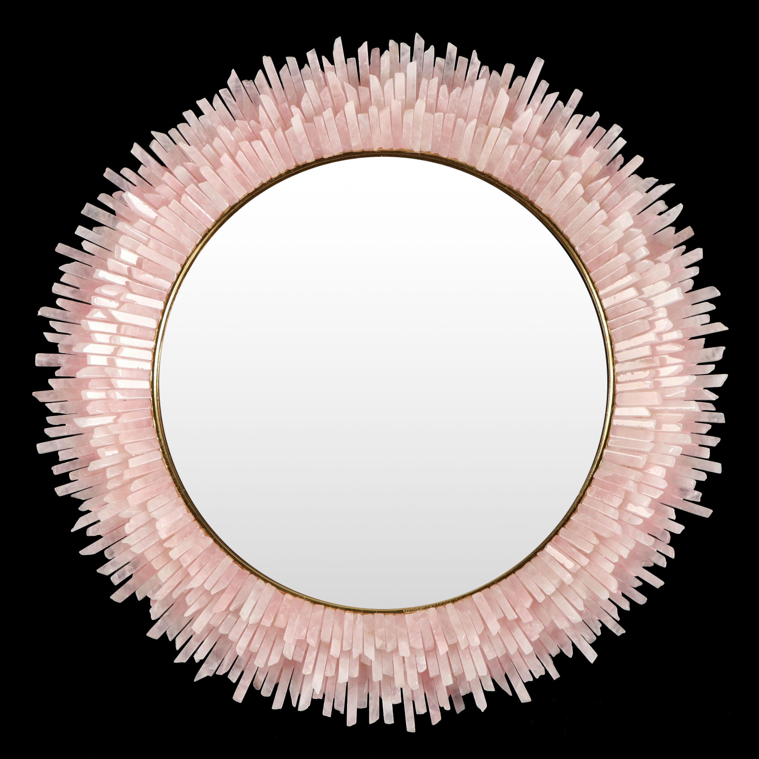 Pink Rock Crystal Sunburst Wall Mirror