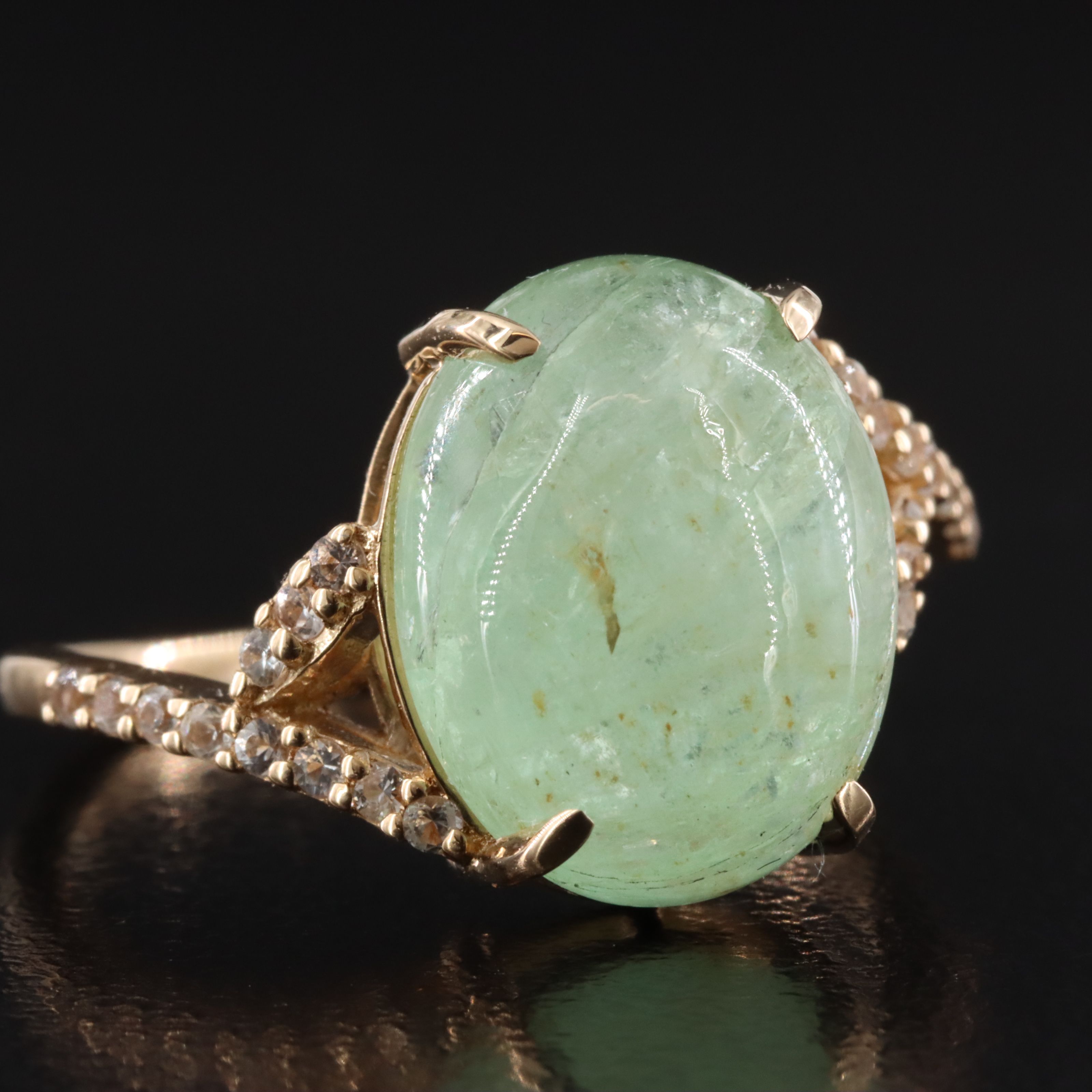 14K 6.45 CT Emerald and White Sapphire Ring