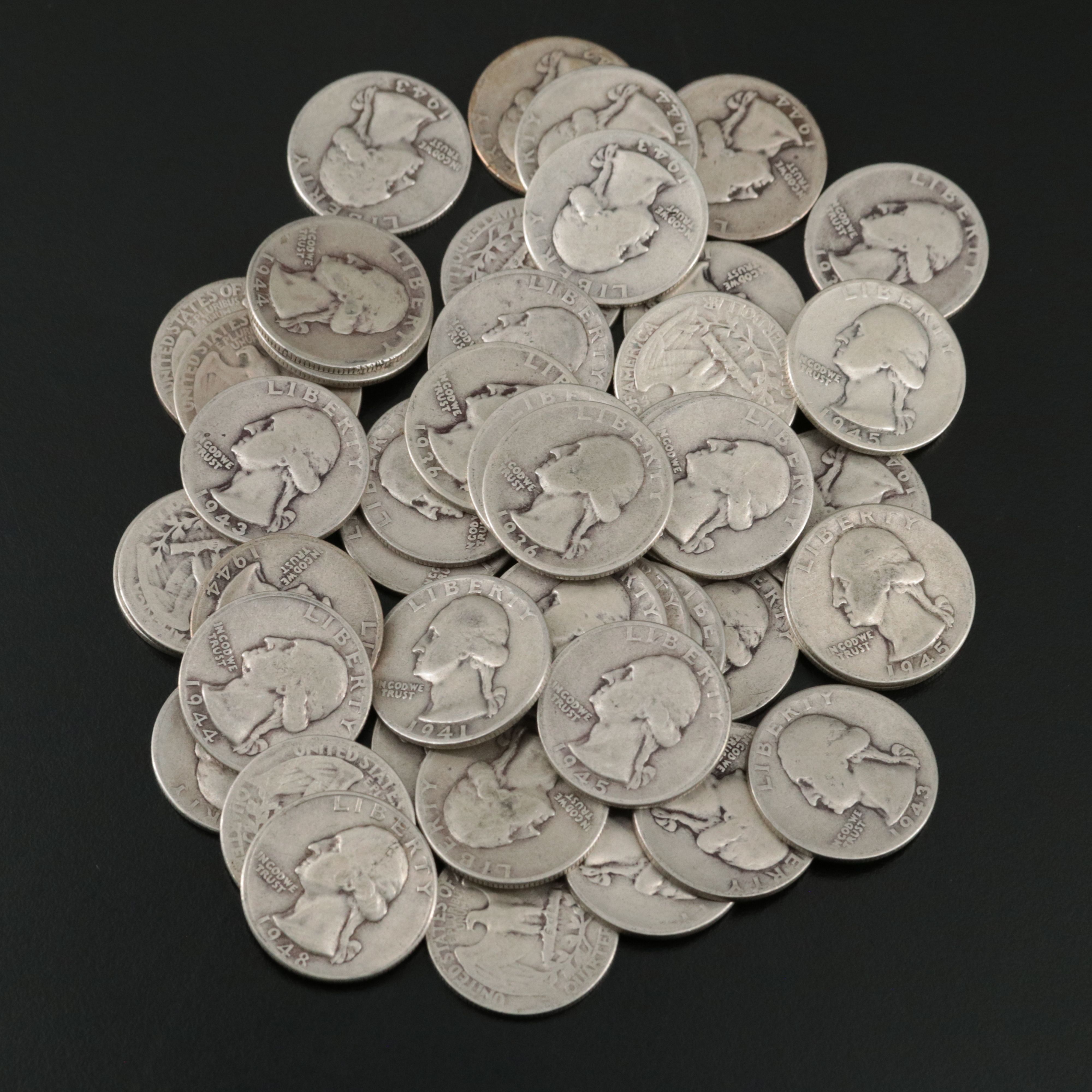 Forty-Six Washington Silver Quarters, Mainly 1940s