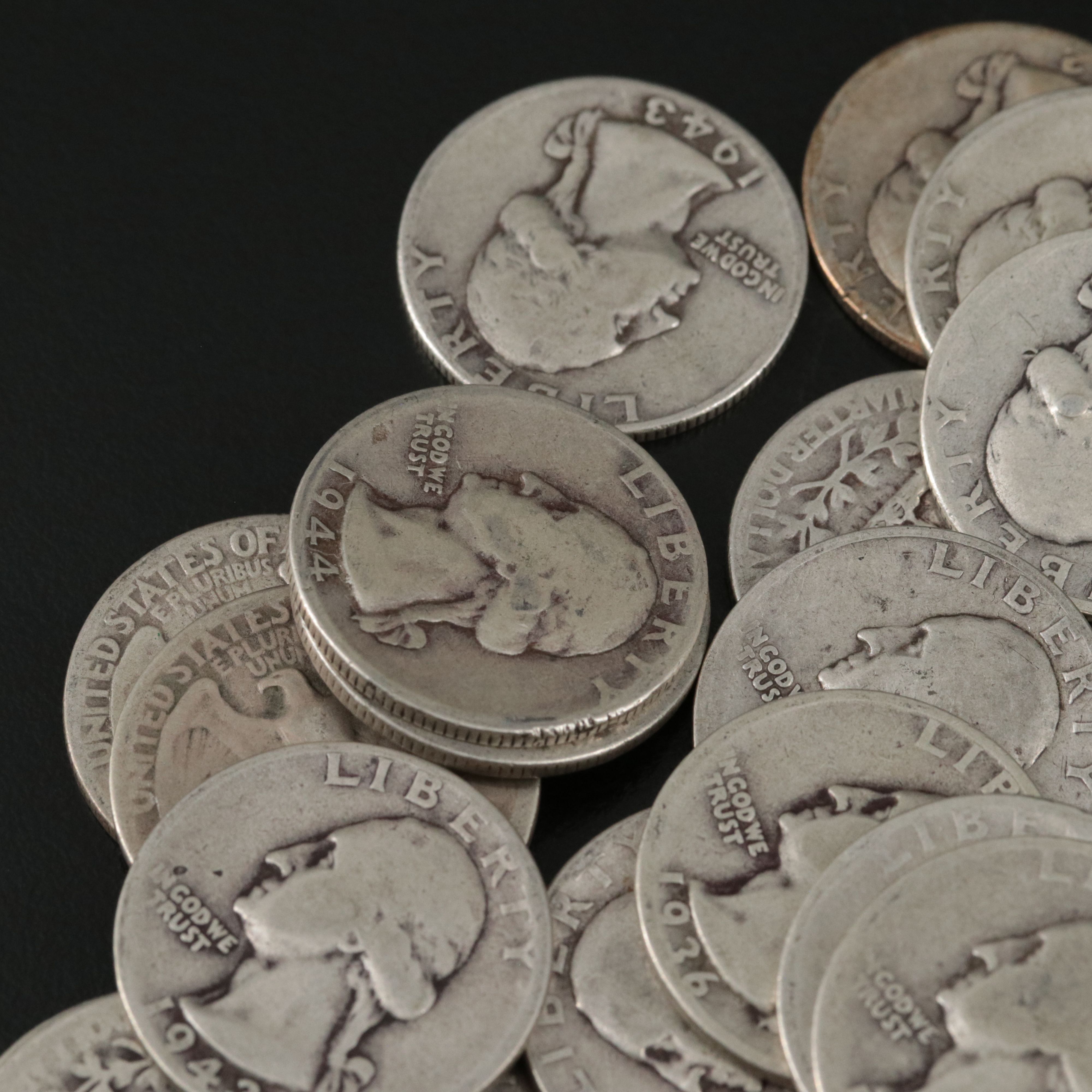 Forty-Six Washington Silver Quarters, Mainly 1940s