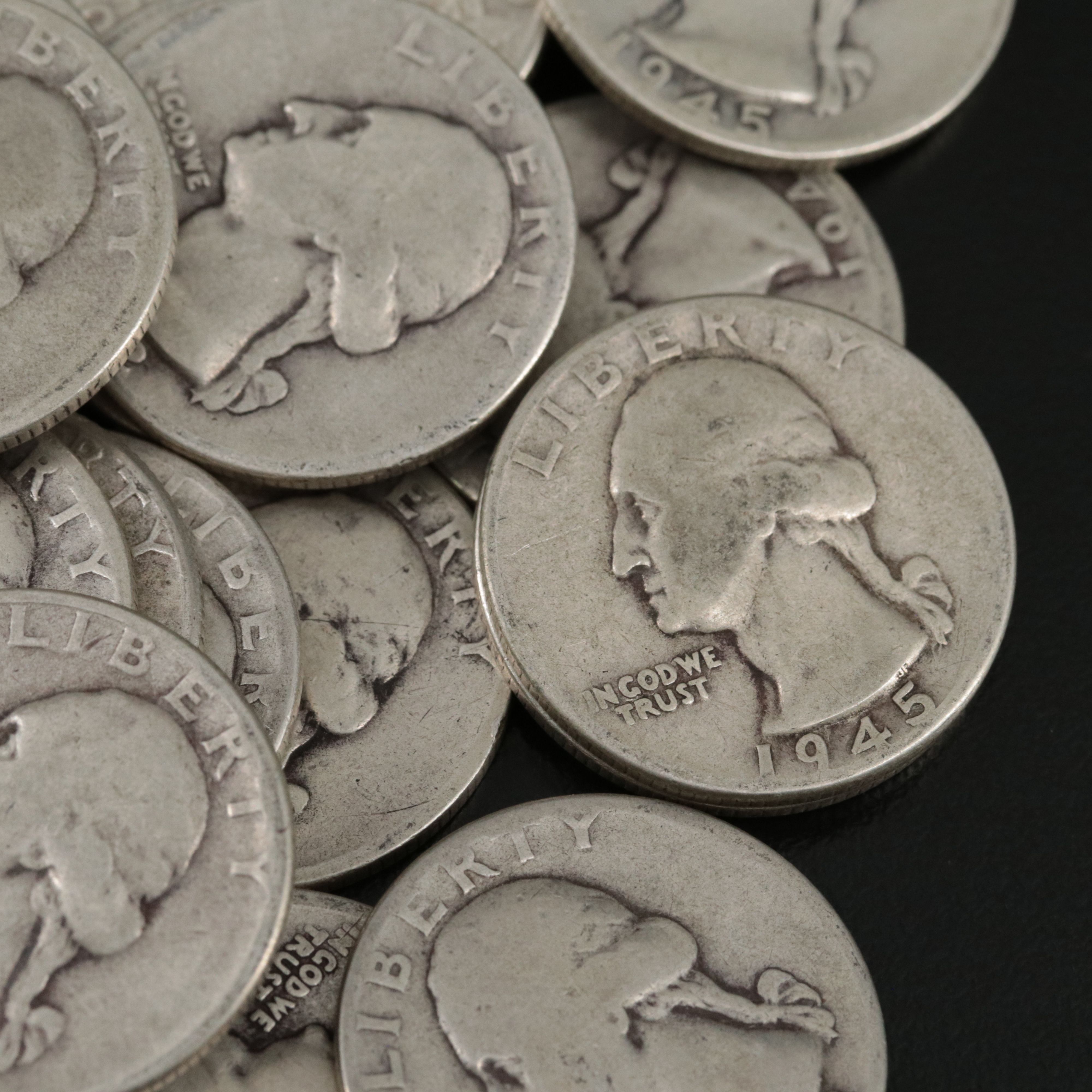 Forty-Six Washington Silver Quarters, Mainly 1940s