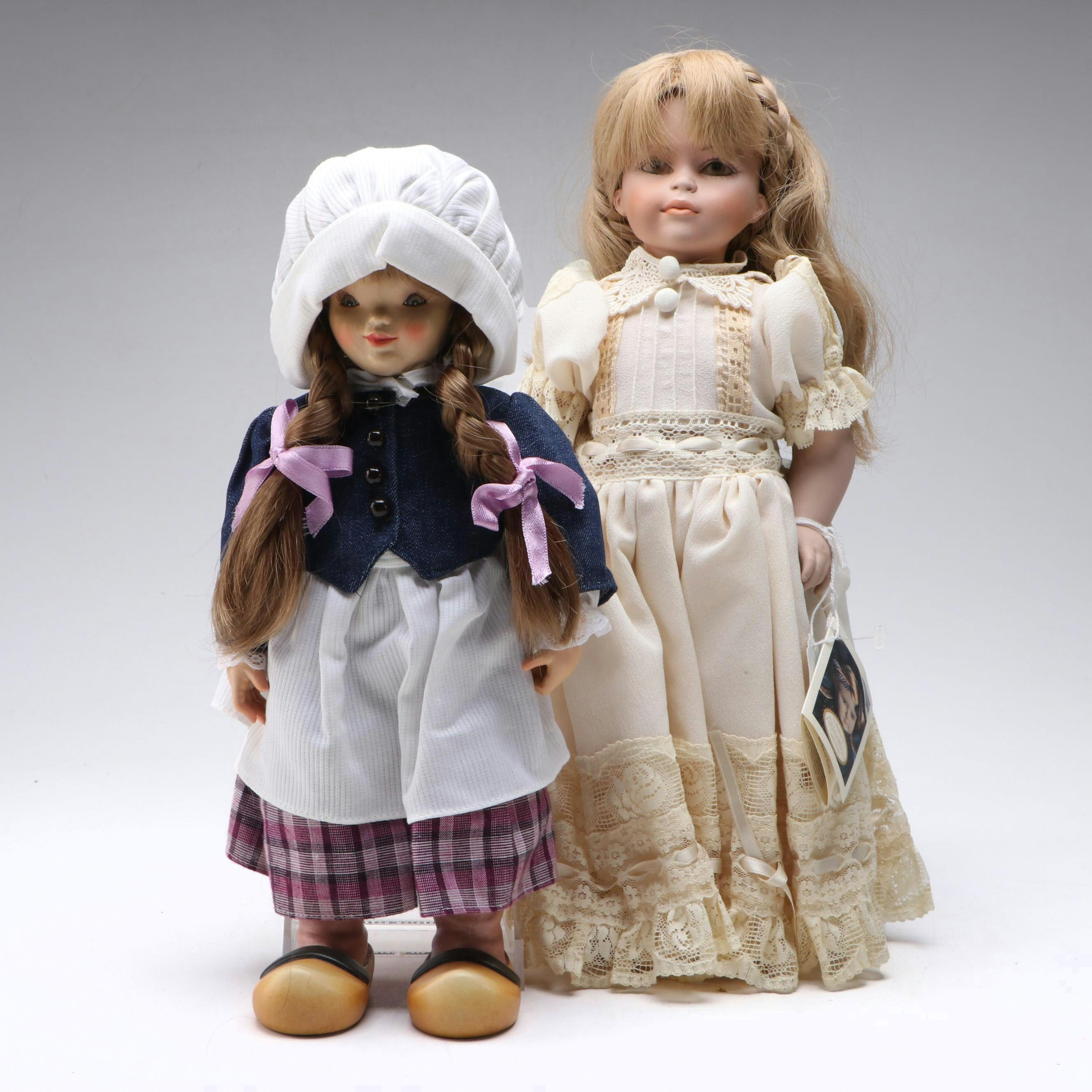 Italian Arianna "Evelina" Bisque Doll and ANRI "Margarite" Wood Doll by Juan Fer