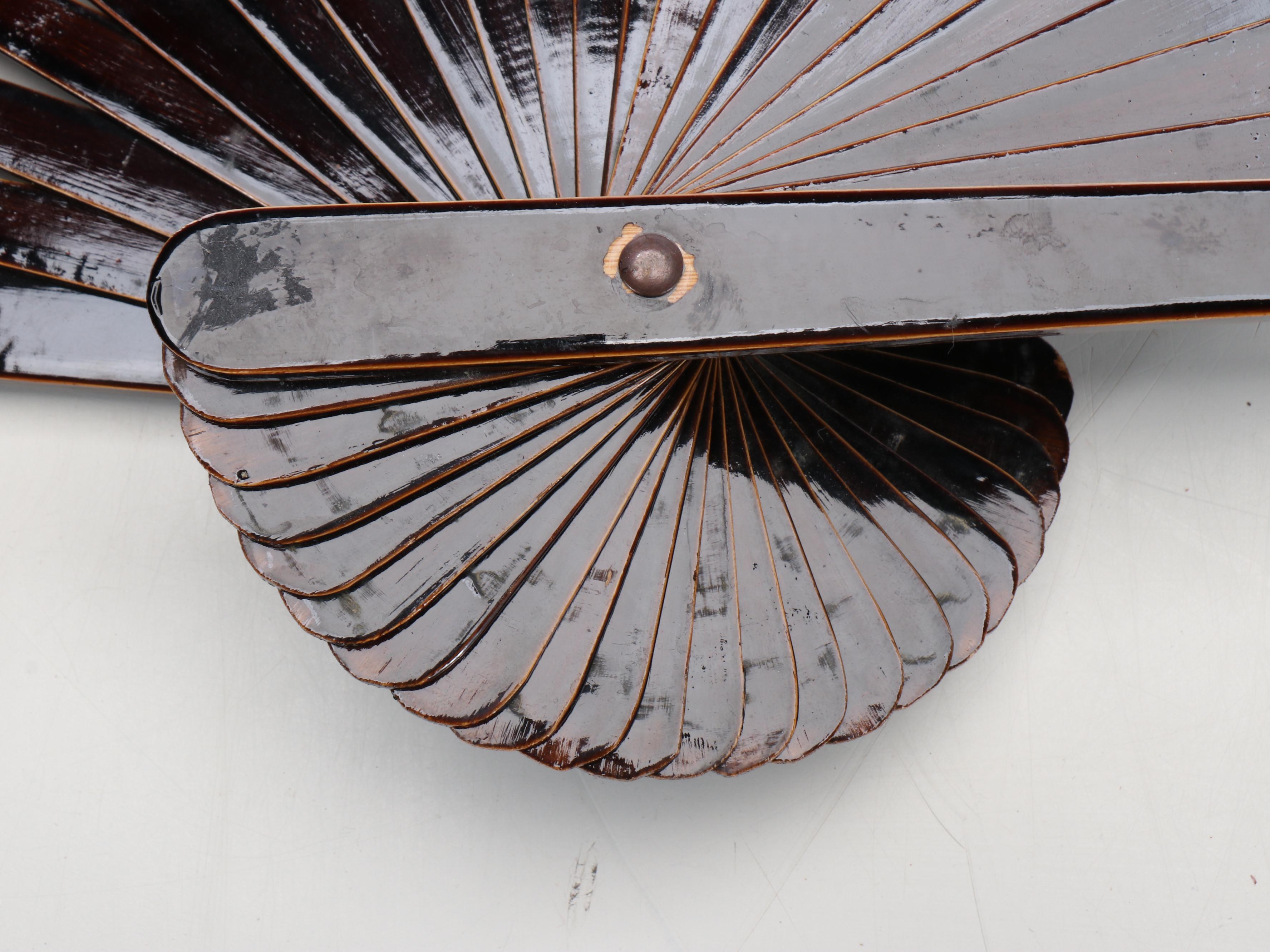 Japanese Wall Hanging Large Folding Fans with Crane and Landscape Motifs