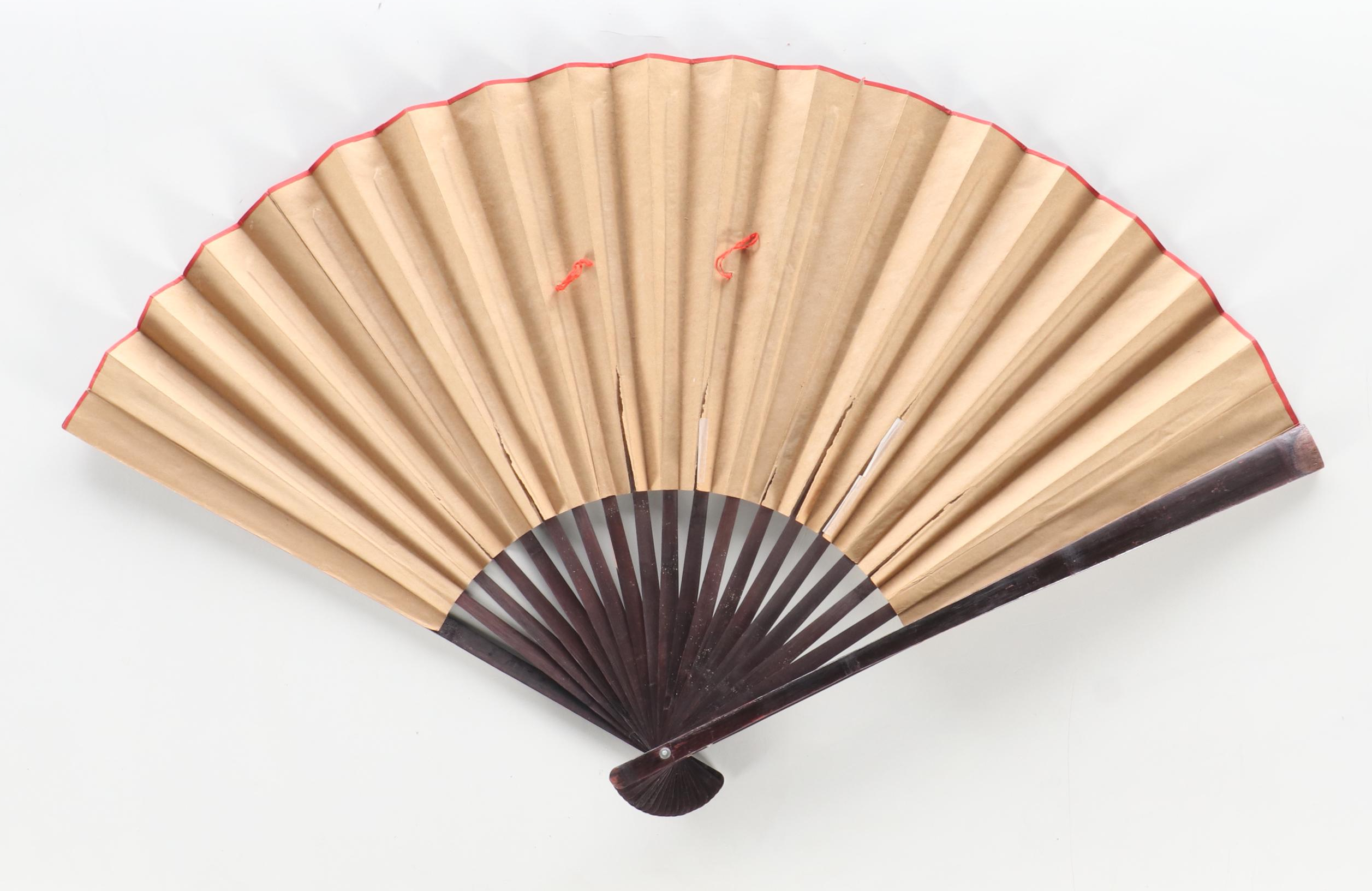 Japanese Wall Hanging Large Folding Fans with Crane and Landscape Motifs