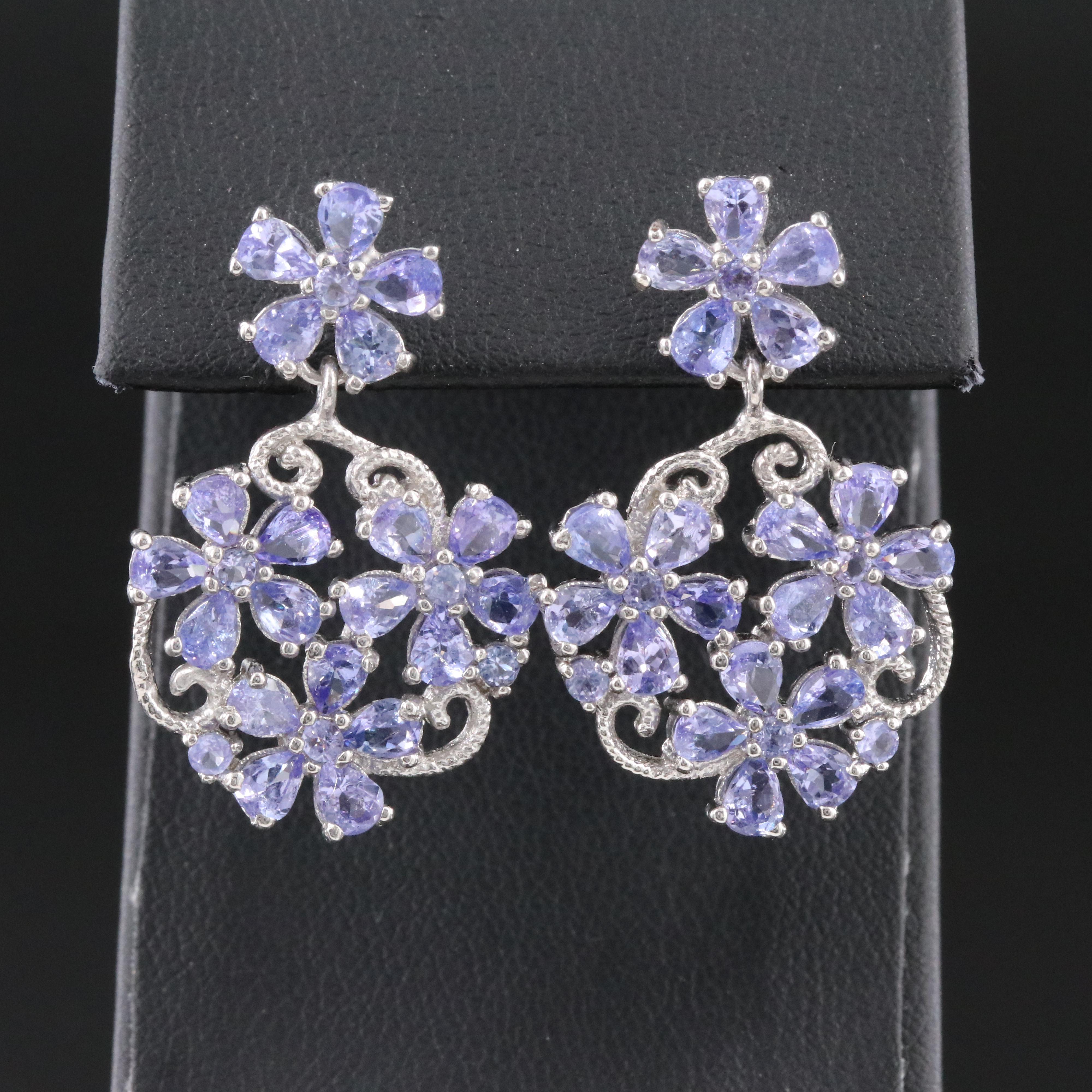 Sterling Tanzanite Floral Earrings