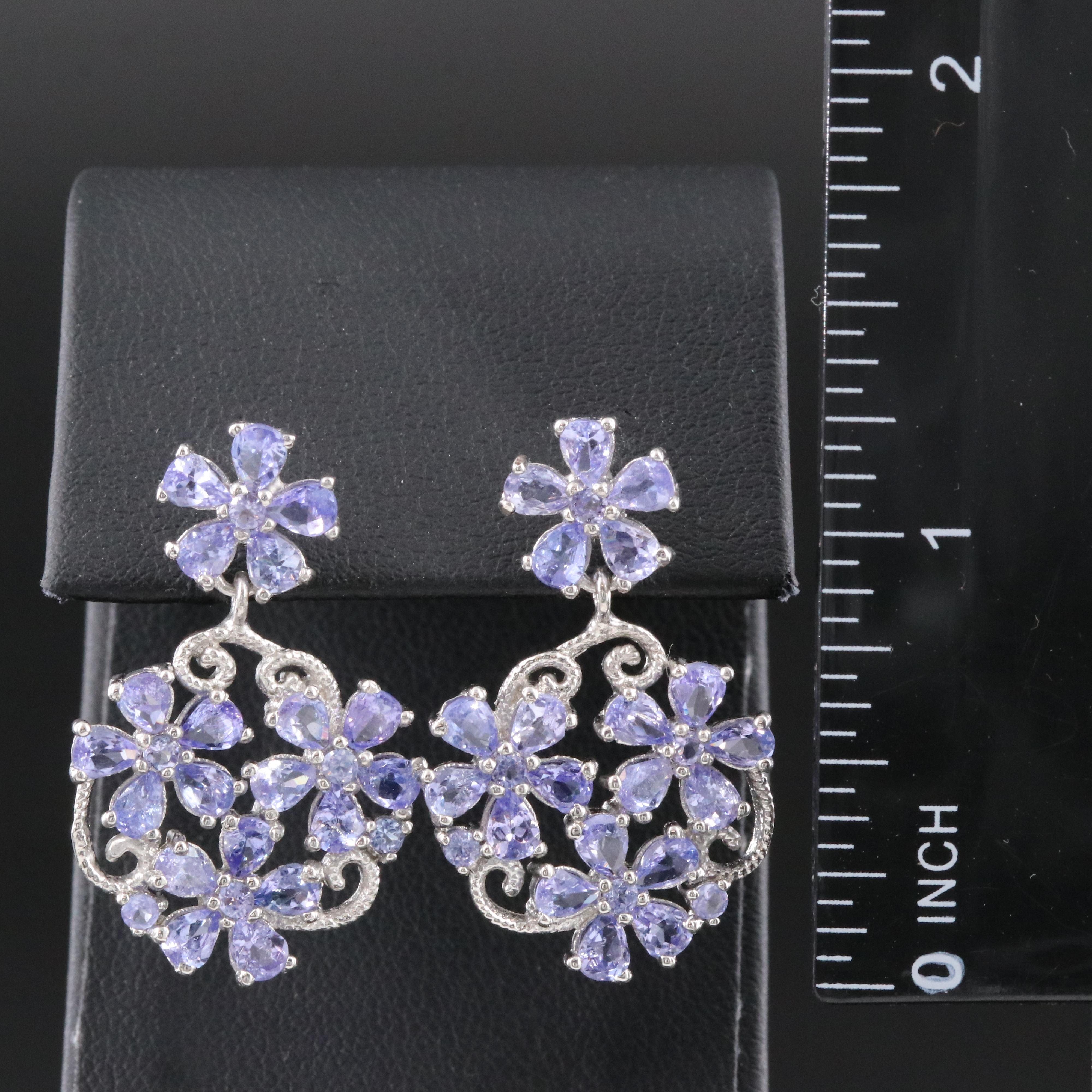 Sterling Tanzanite Floral Earrings