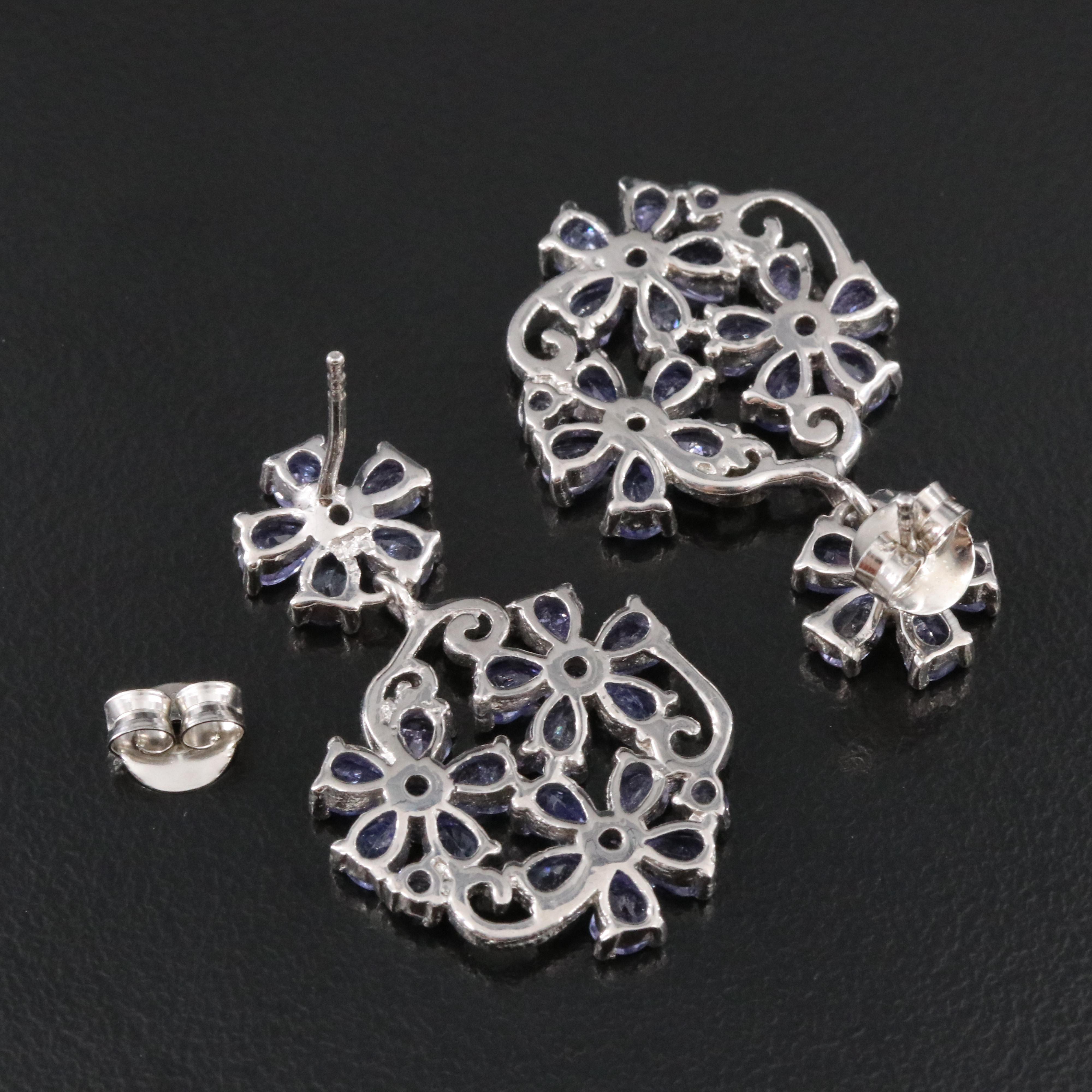 Sterling Tanzanite Floral Earrings