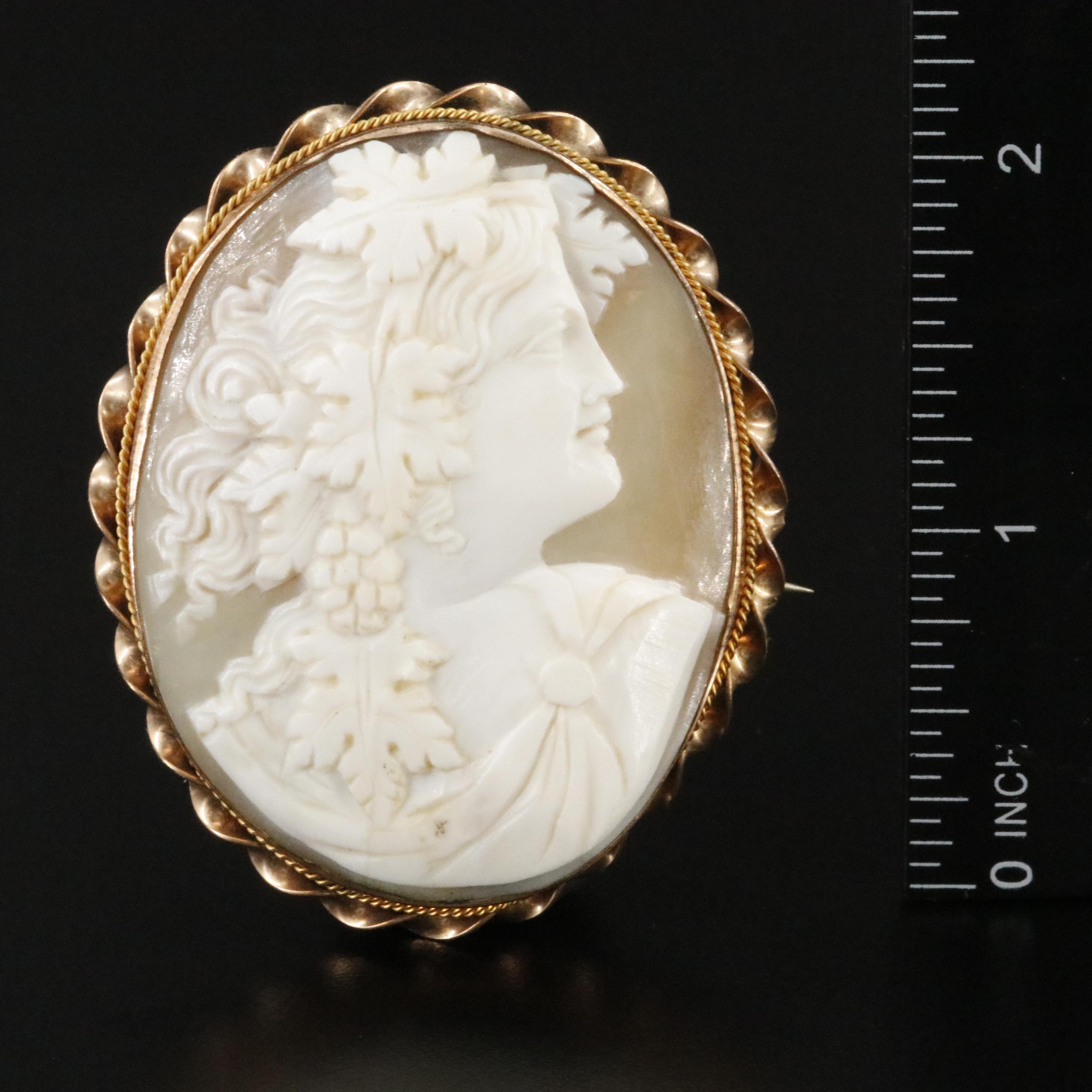 Victorian Cameo Dionysus/Bacchus Shell Brooch