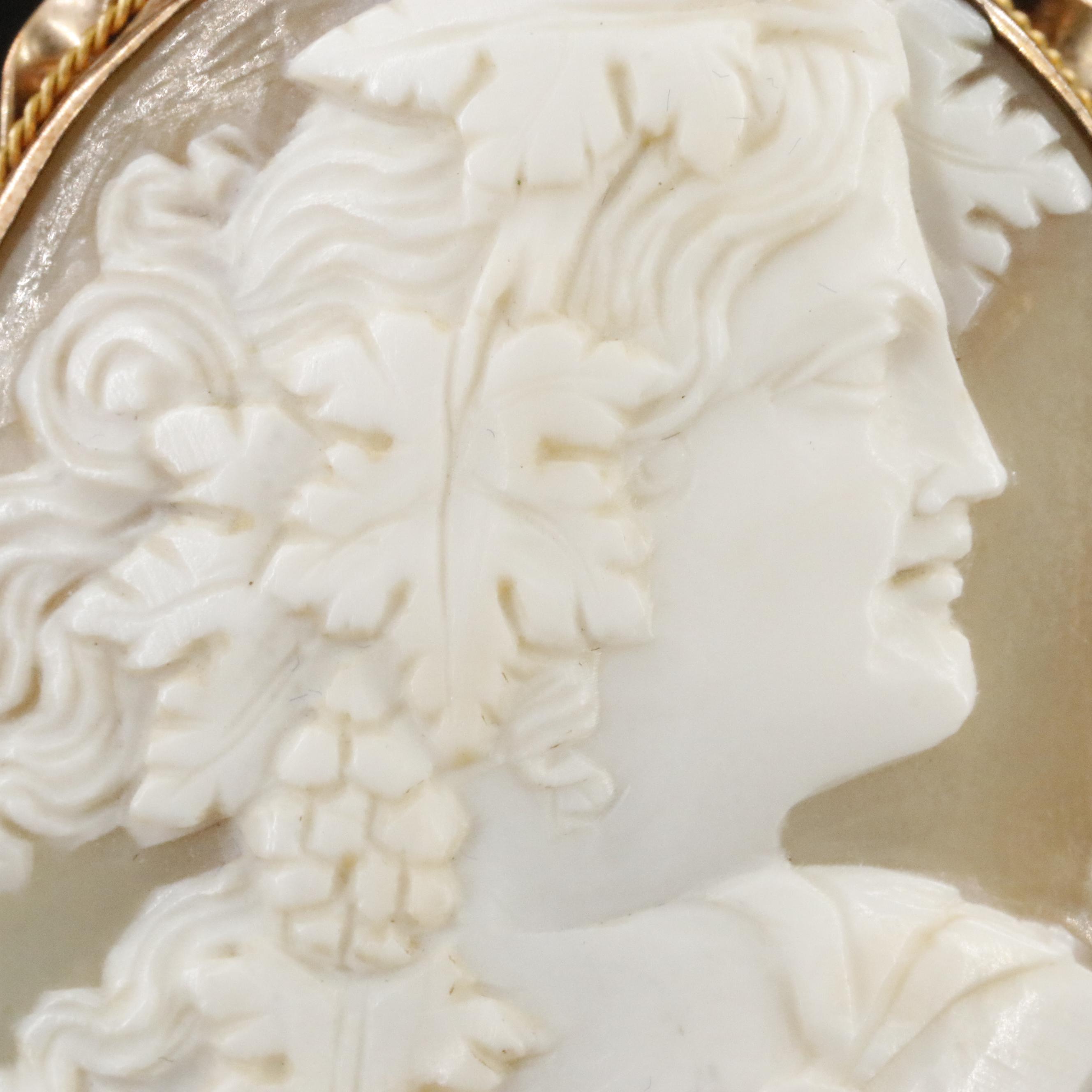 Victorian Cameo Dionysus/Bacchus Shell Brooch