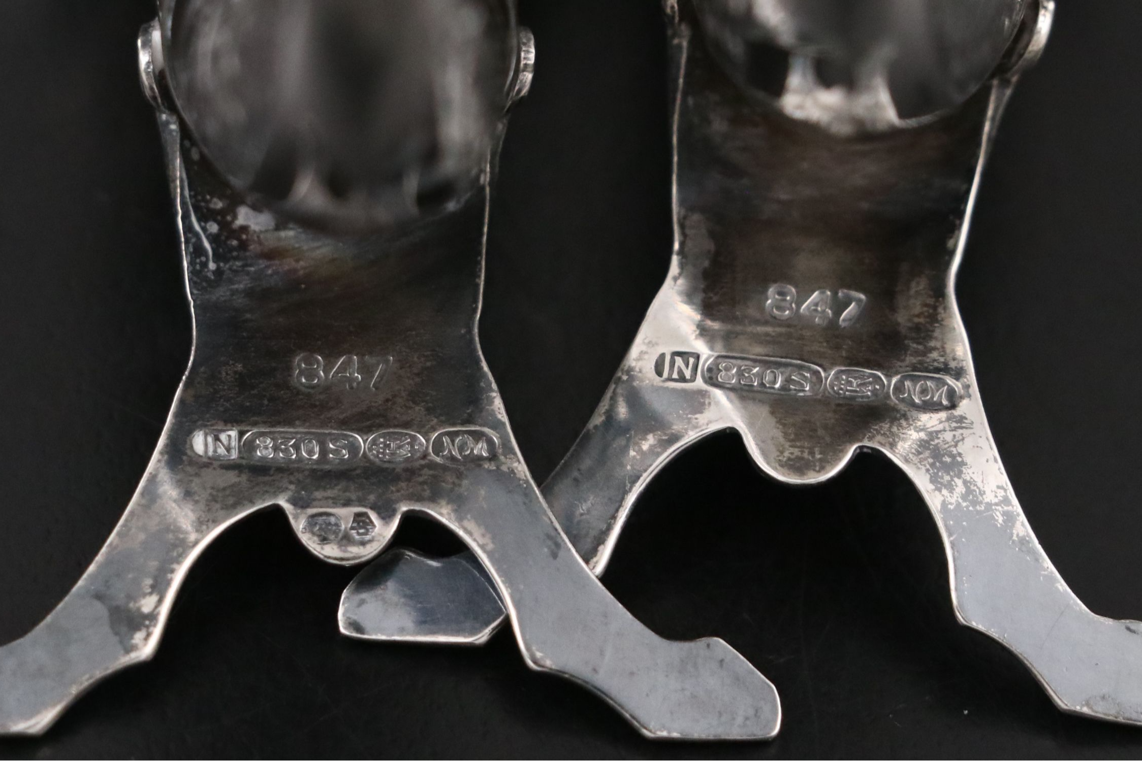 Norwegian 830 Silver Horn Shakers with Sterling and Pewter Shakers