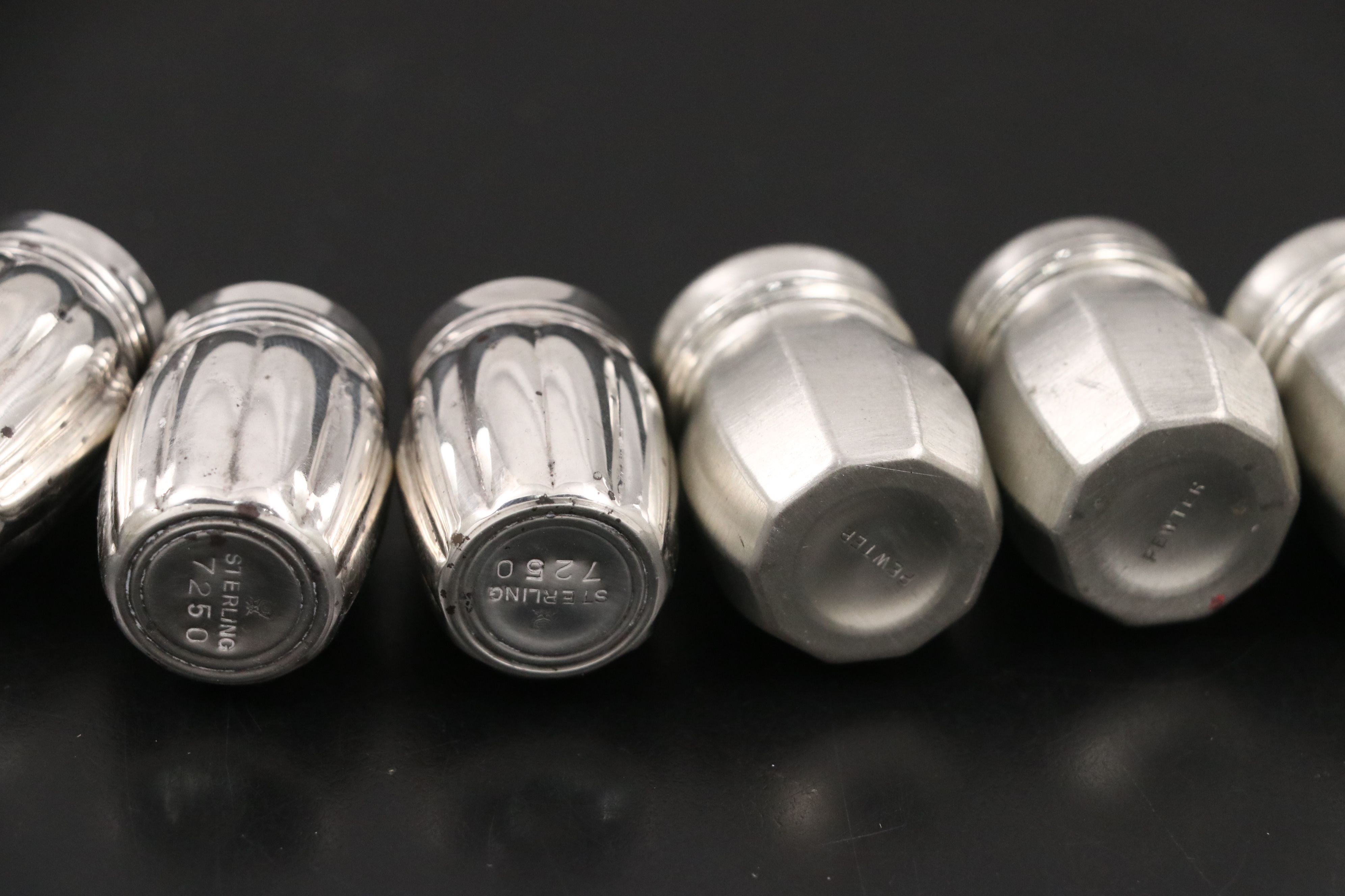 Norwegian 830 Silver Horn Shakers with Sterling and Pewter Shakers