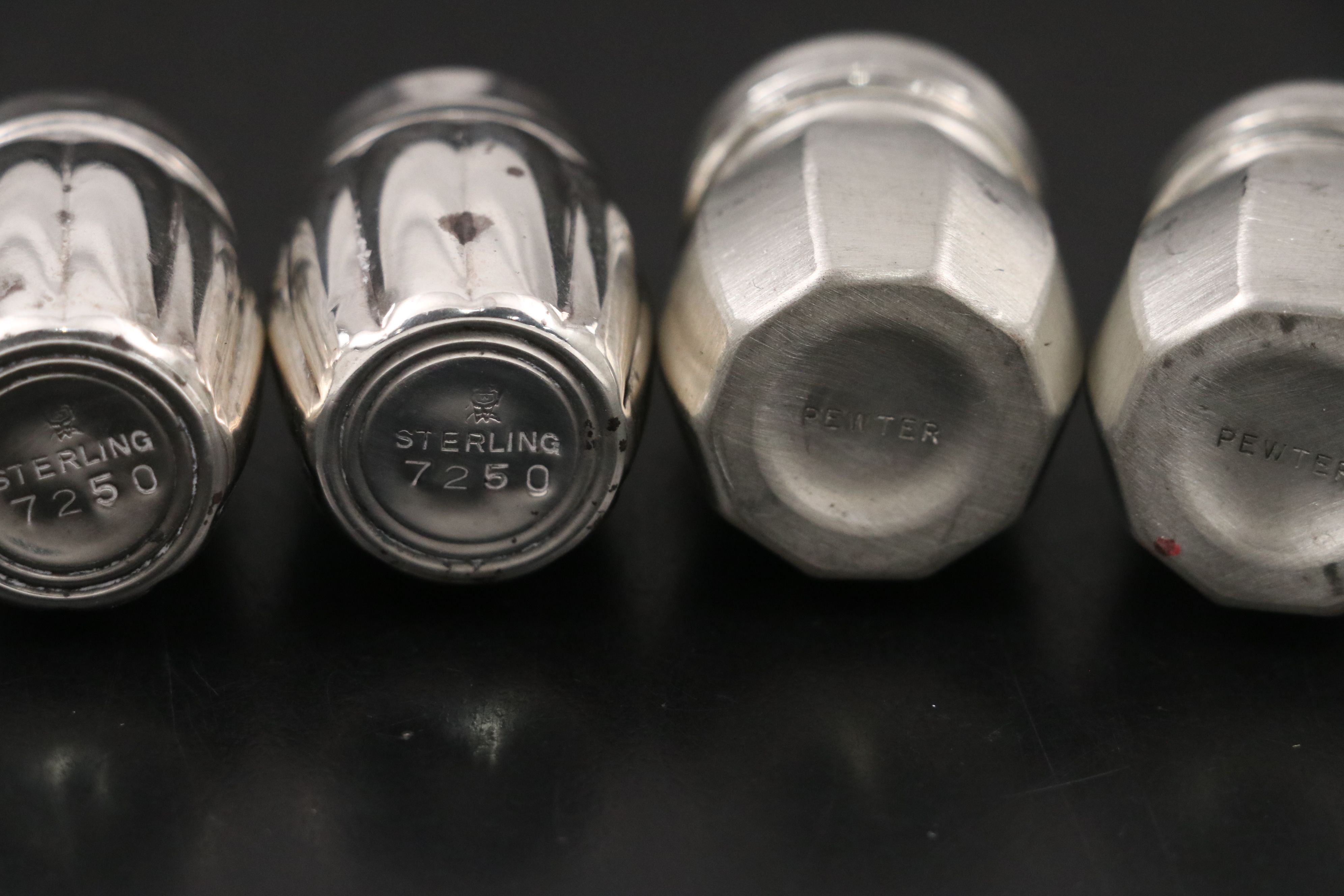 Norwegian 830 Silver Horn Shakers with Sterling and Pewter Shakers