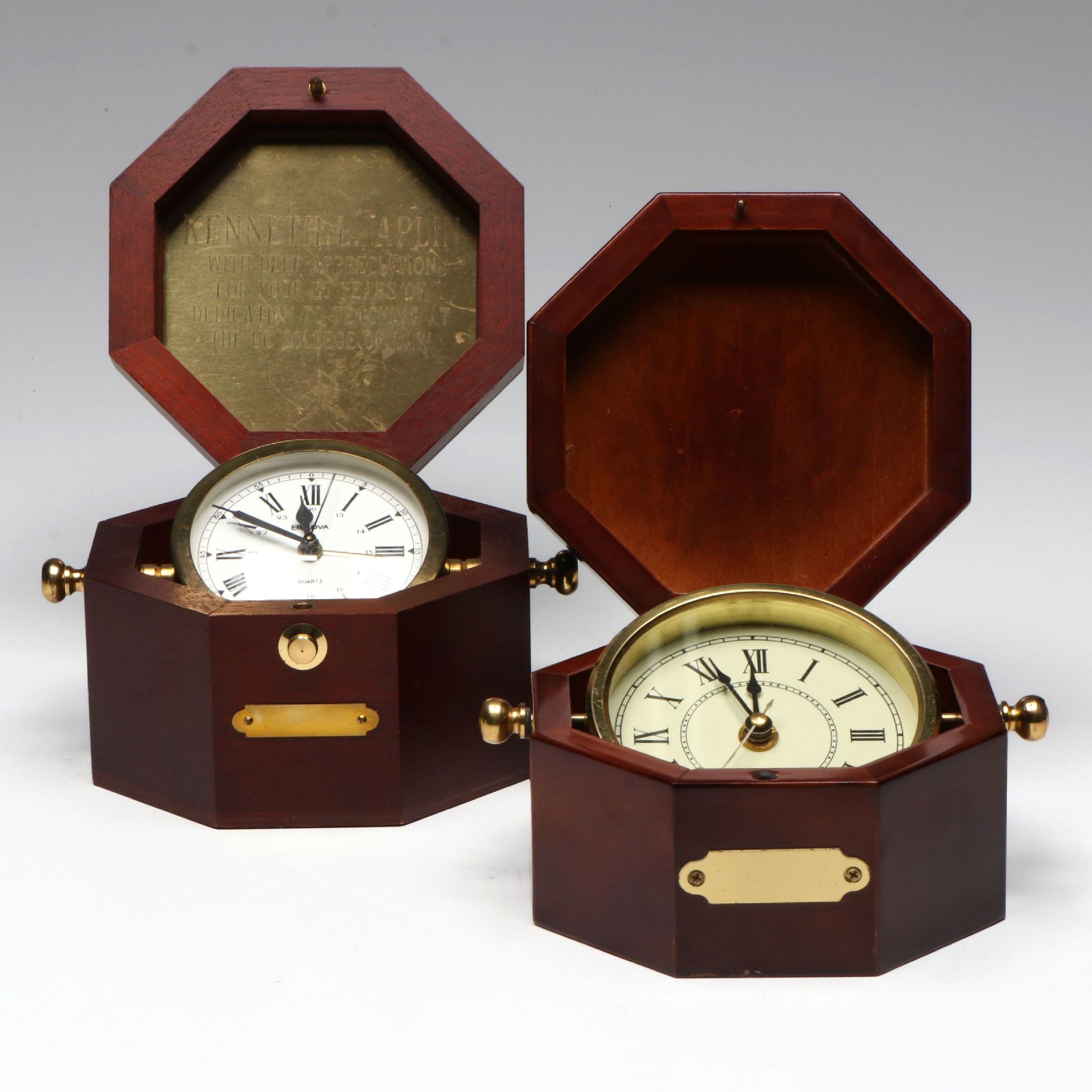 Bulova and Other Wooden Cased Desk Clock