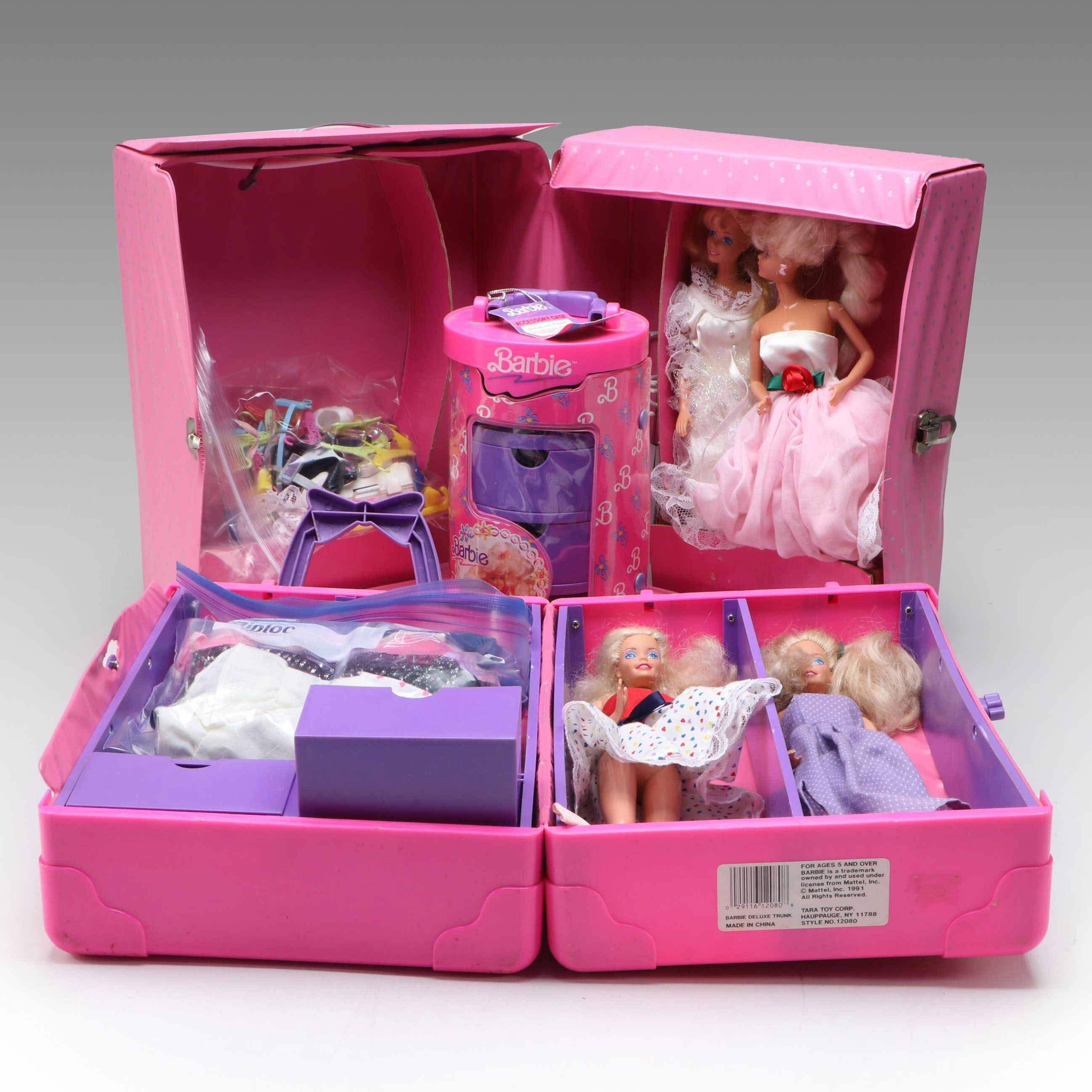 Mattel 1966 Barbie Dolls with Doll Trunks, Clothing, and Accessories