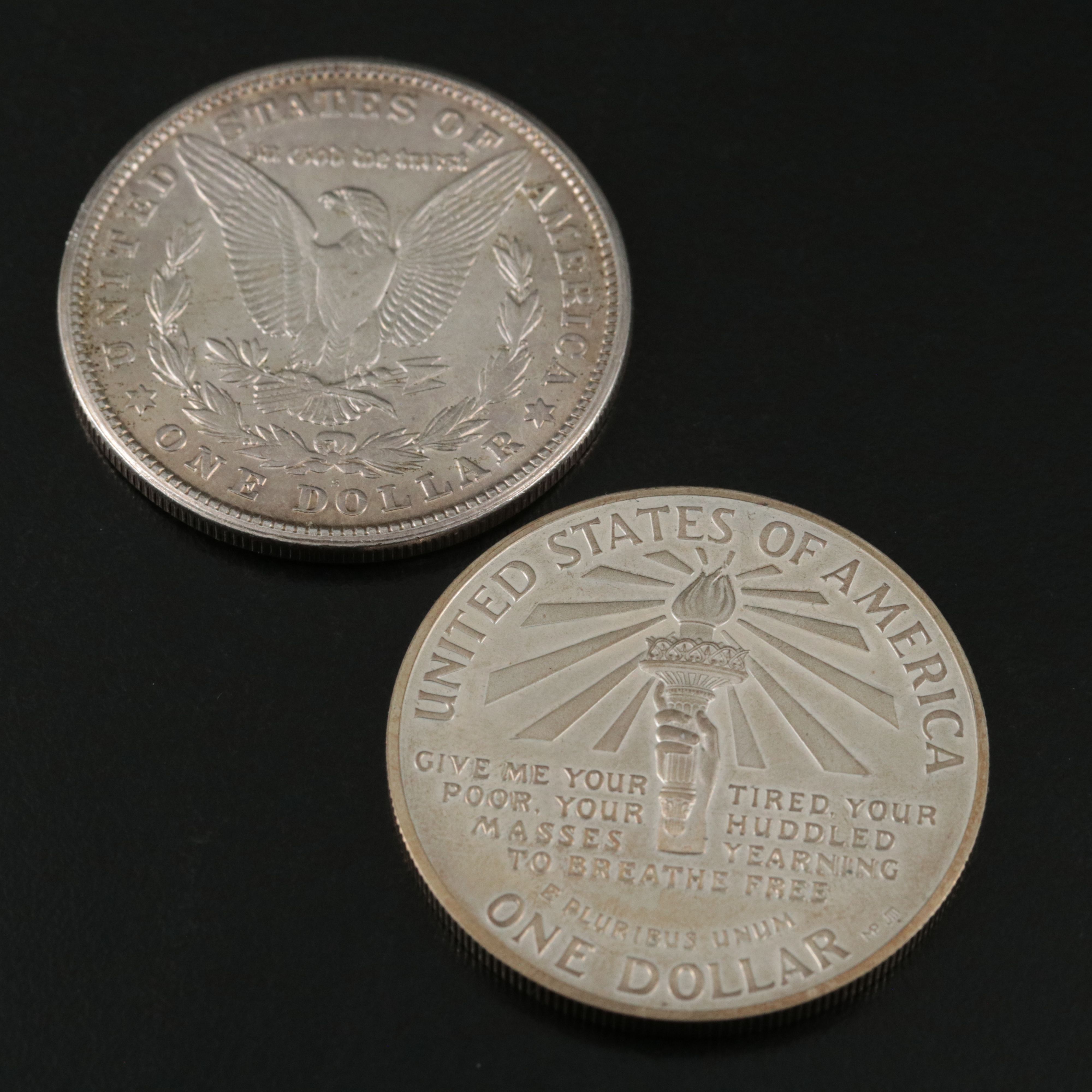 Four U.S. Silver Dollars, Peace, Morgan and Commemorative
