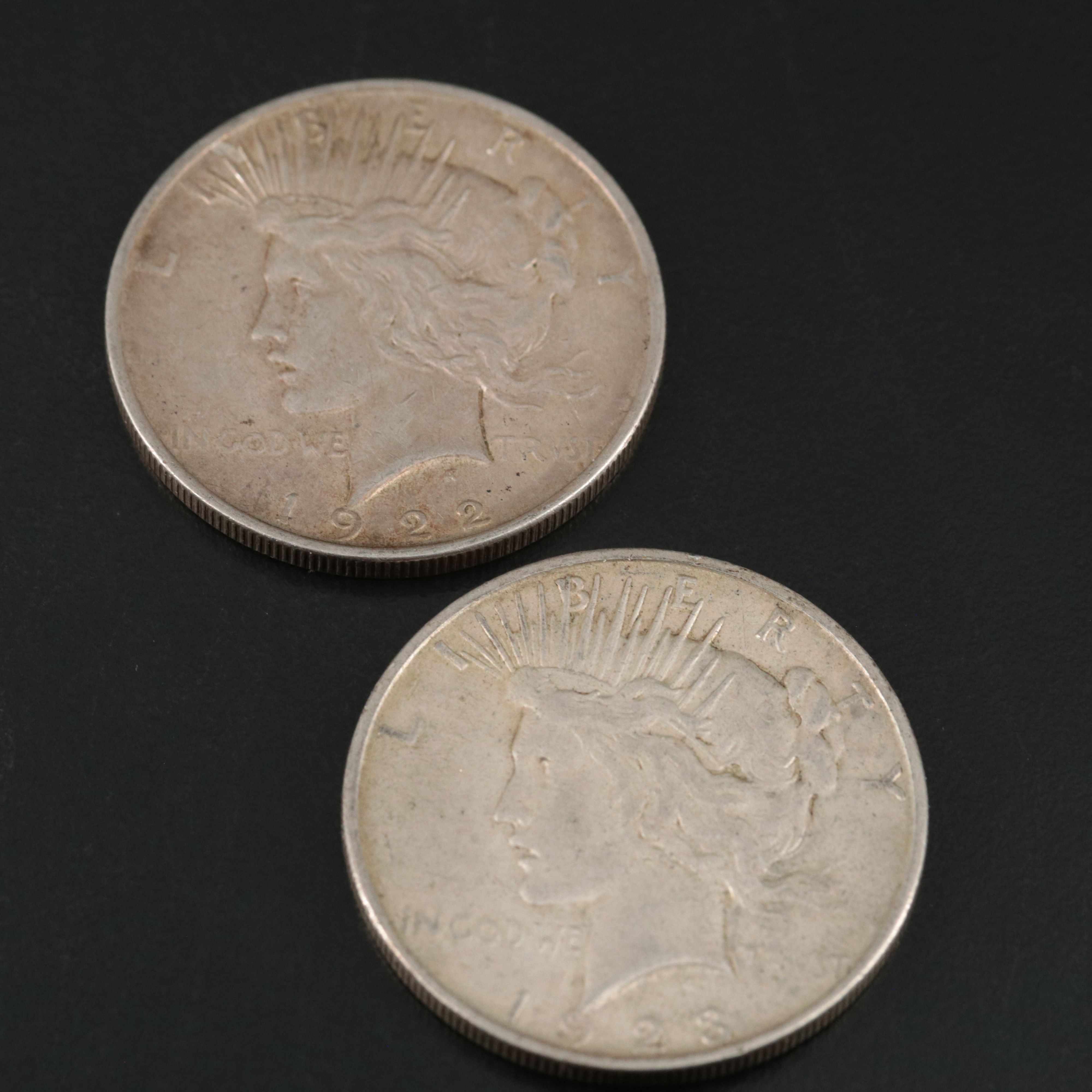 Four U.S. Silver Dollars, Peace, Morgan and Commemorative