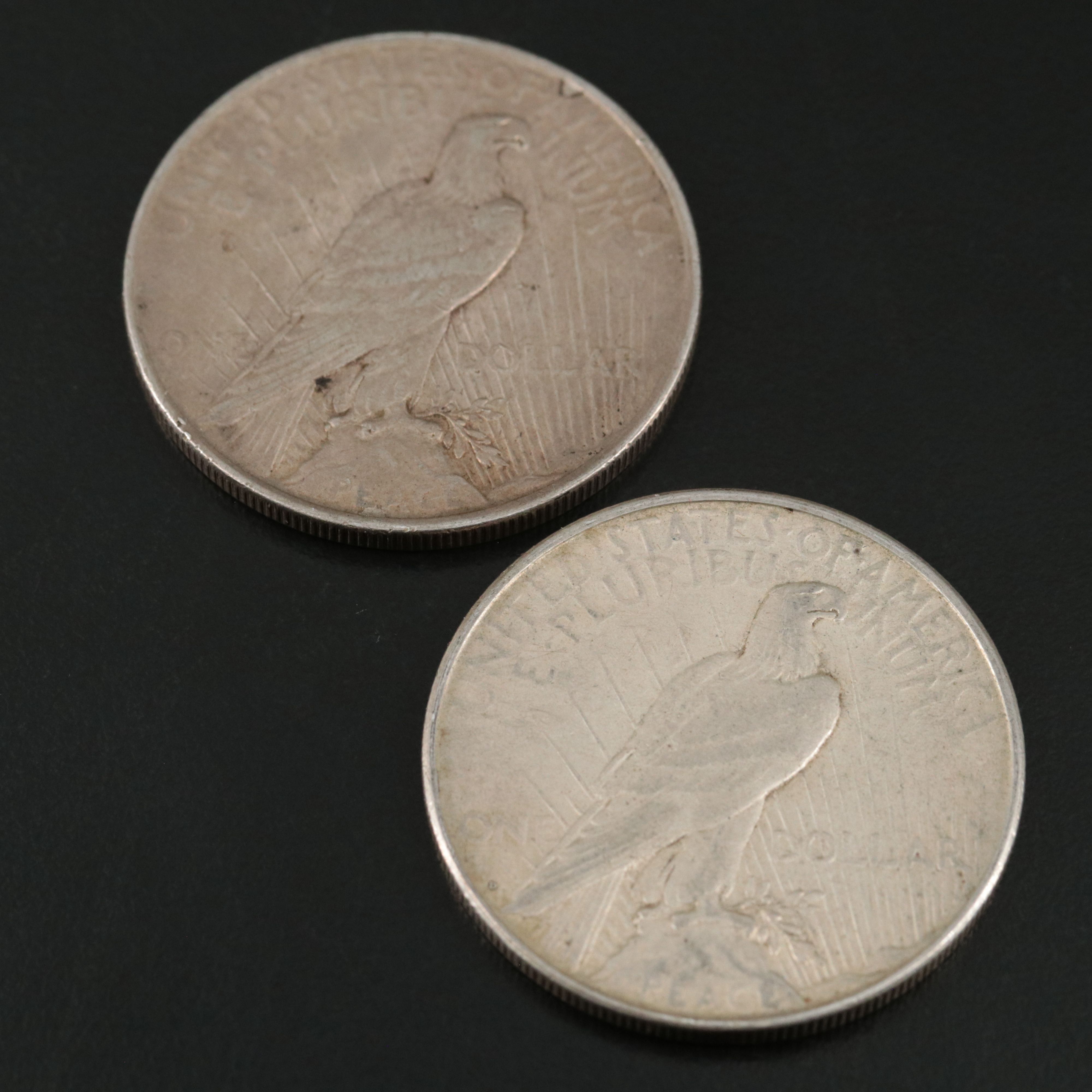 Four U.S. Silver Dollars, Peace, Morgan and Commemorative