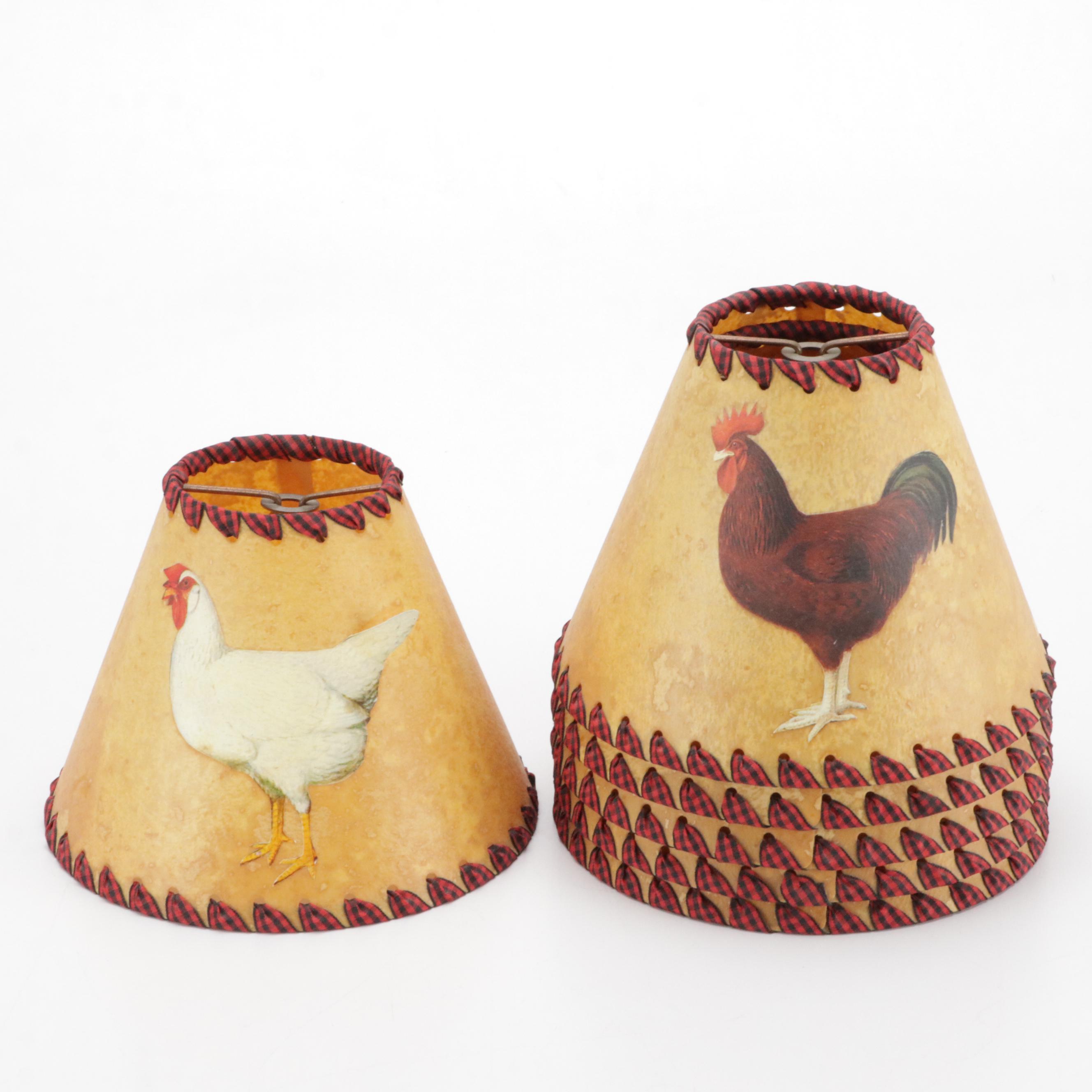 Hand-Painted Rooster on Parchment Clip-On Chandelier Shades