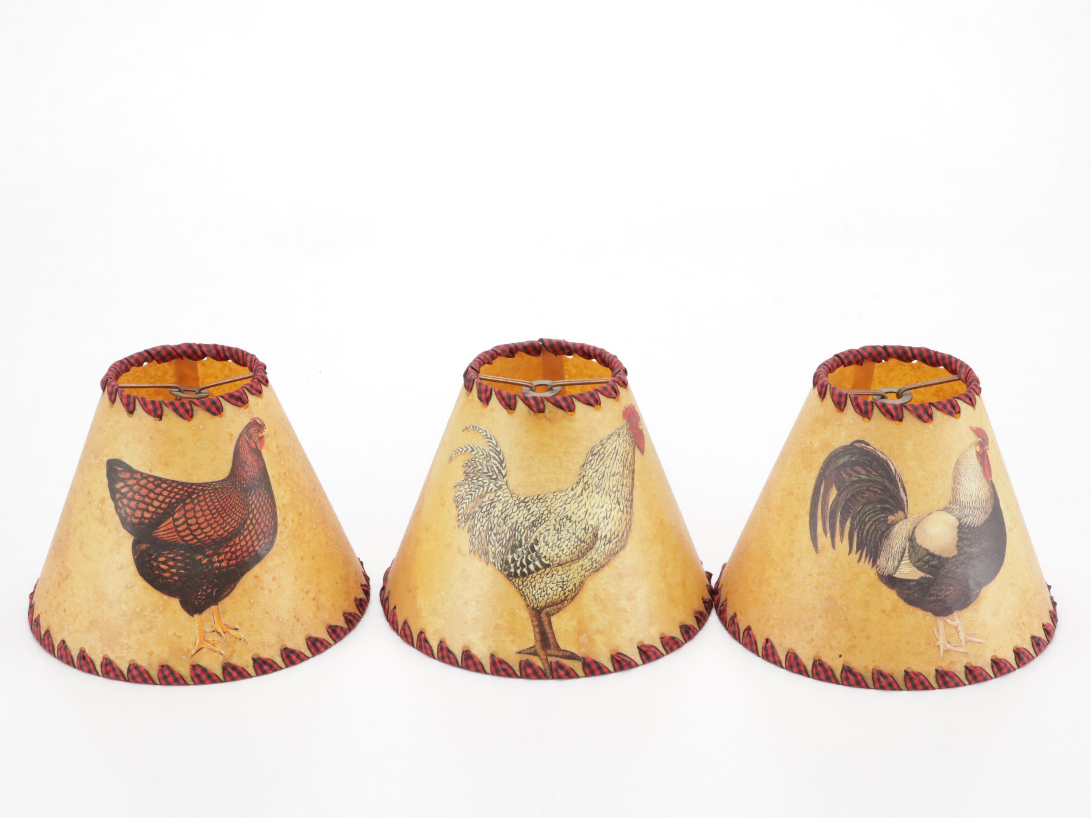 Hand-Painted Rooster on Parchment Clip-On Chandelier Shades