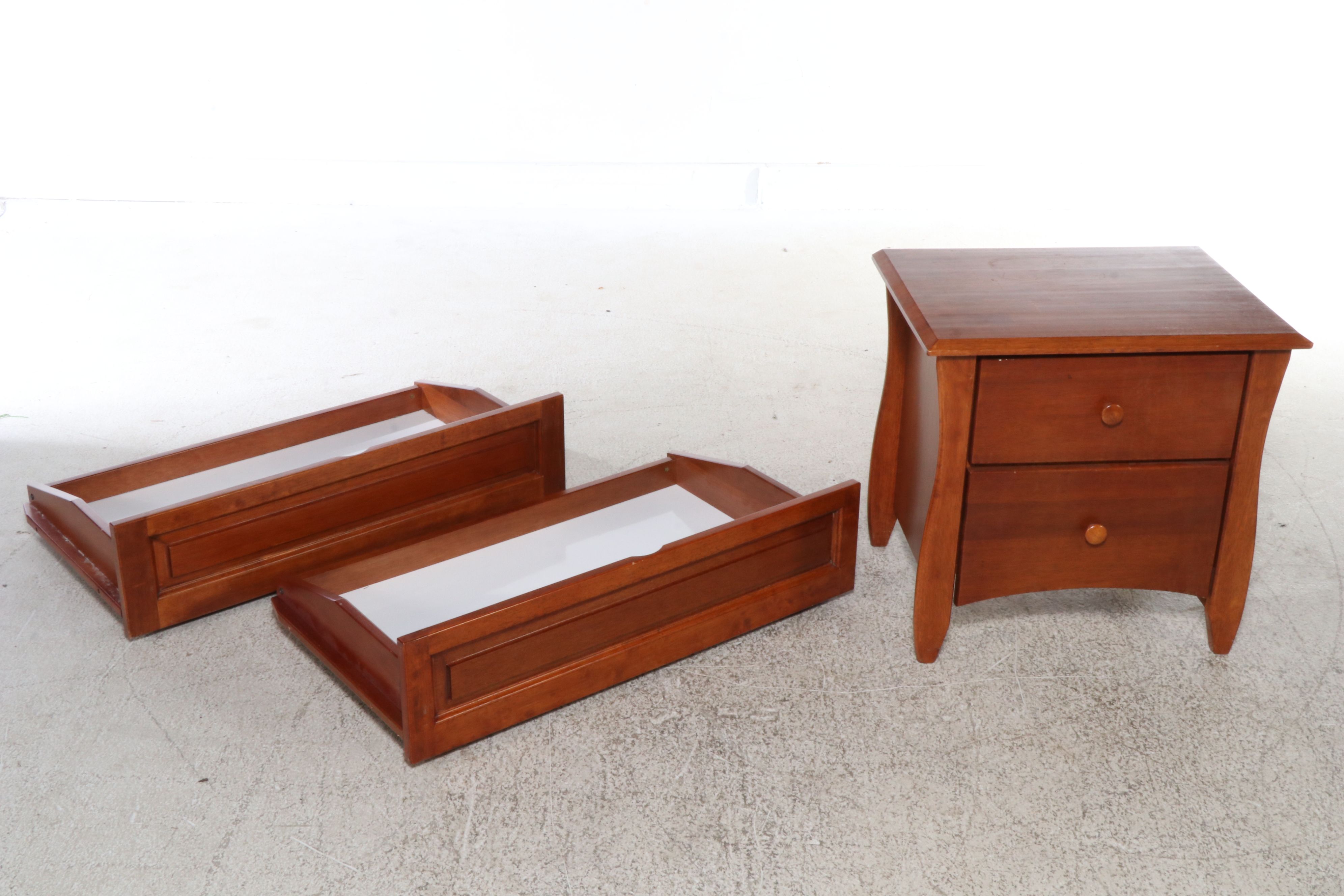 Pair of Crafts Style Cherry Twin Beds with Nightstand and Drawers