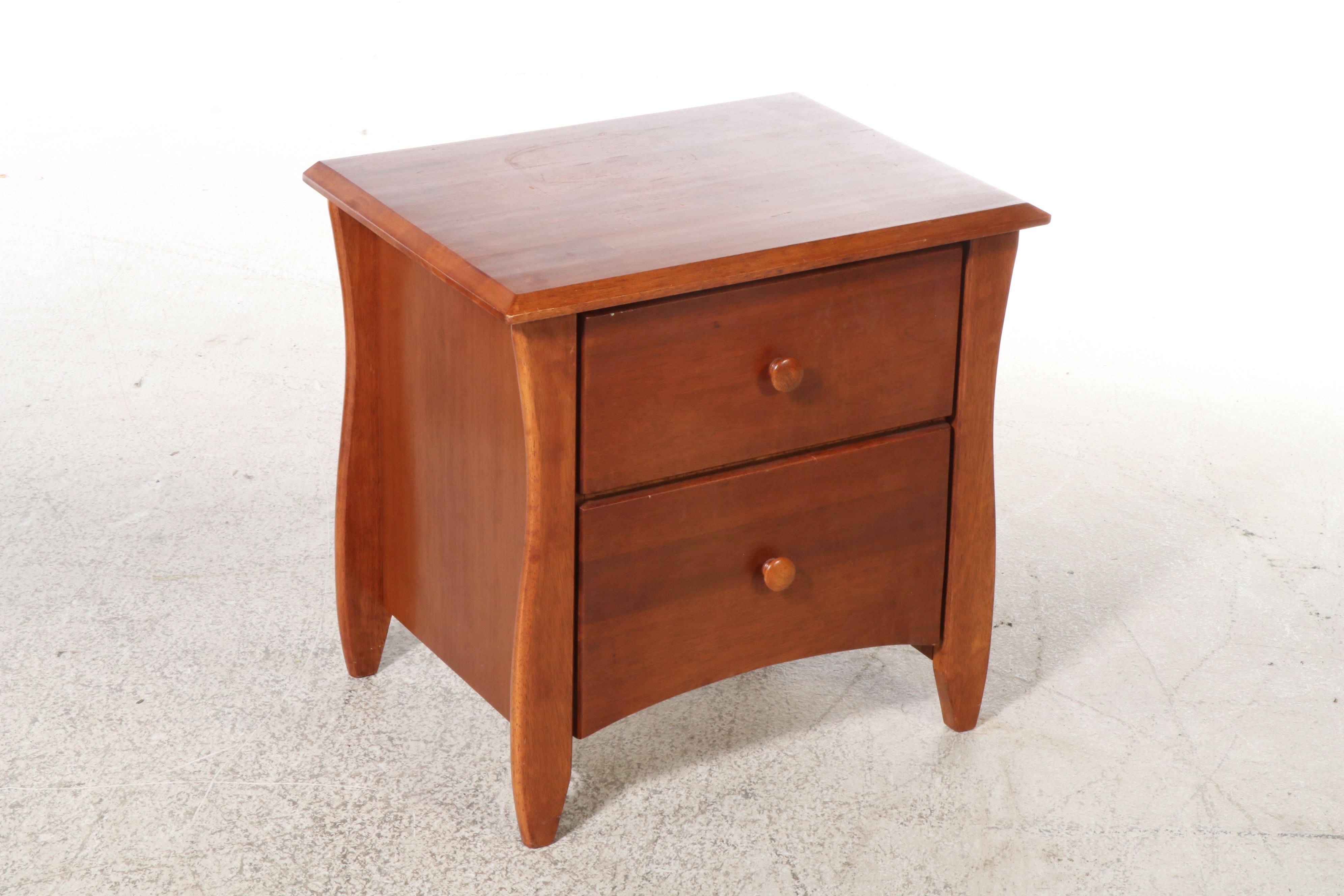 Pair of Crafts Style Cherry Twin Beds with Nightstand and Drawers