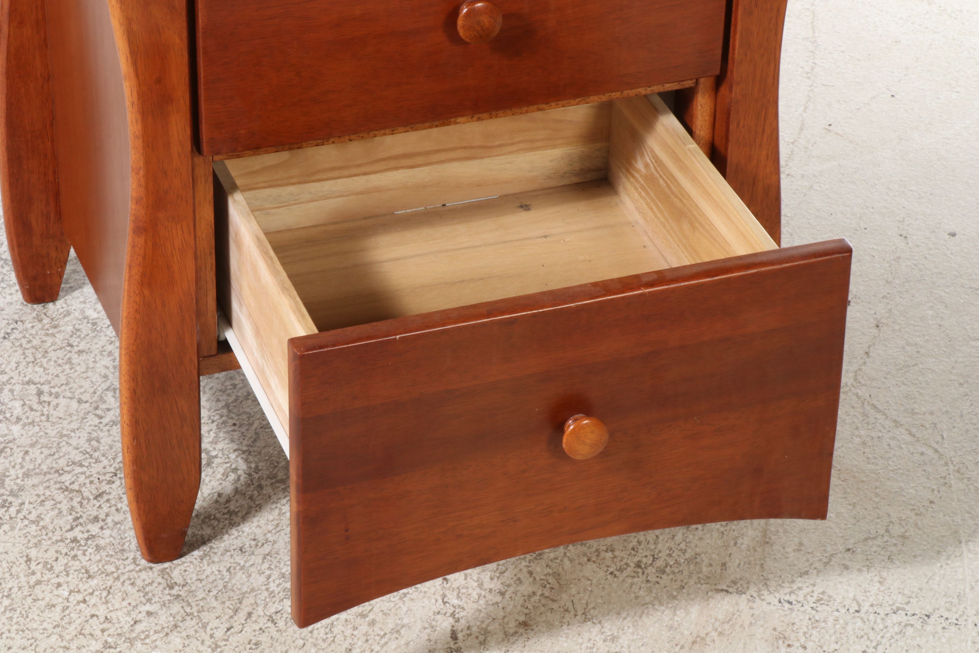 Pair of Crafts Style Cherry Twin Beds with Nightstand and Drawers