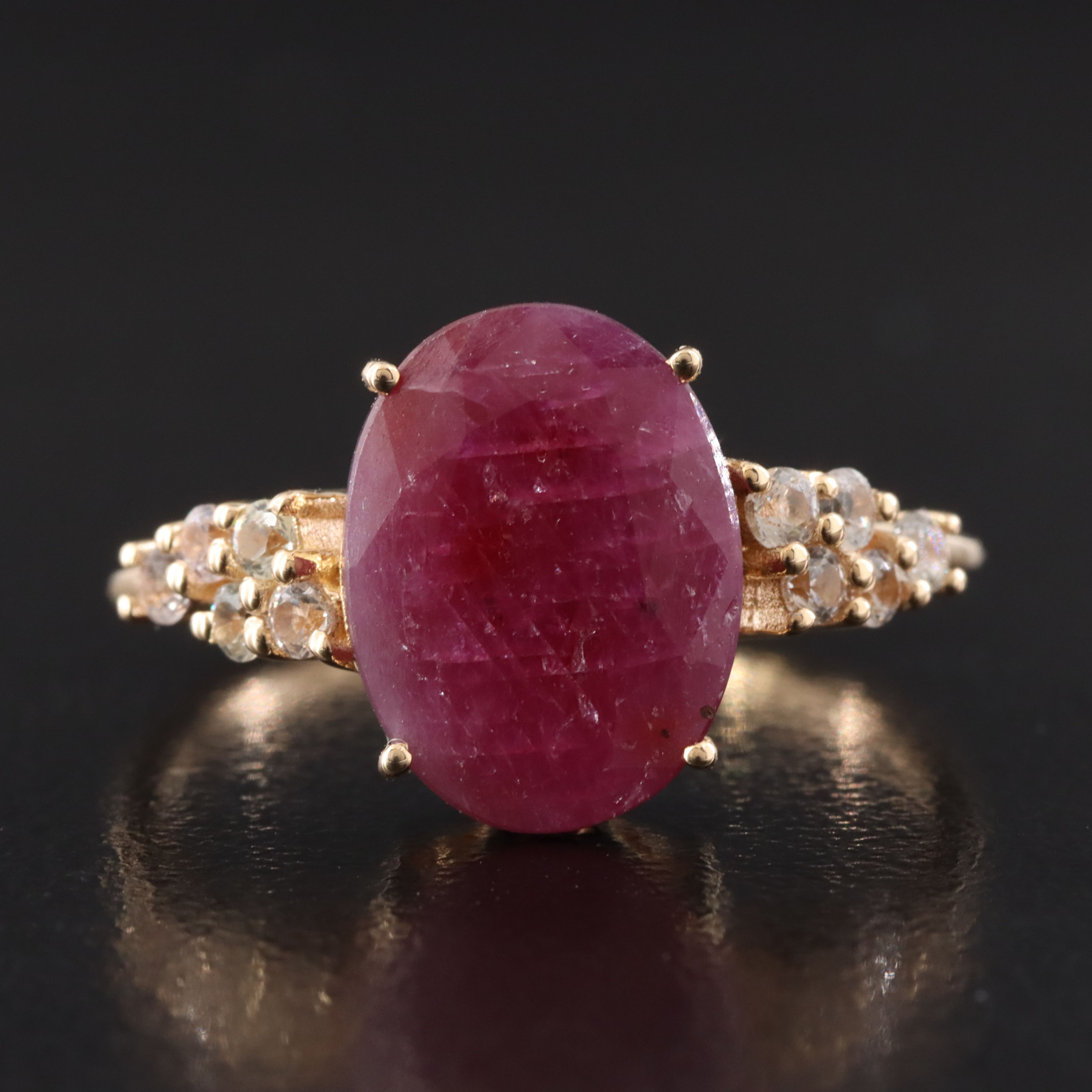 14K 2.10 CT Ruby and White Sapphire Ring
