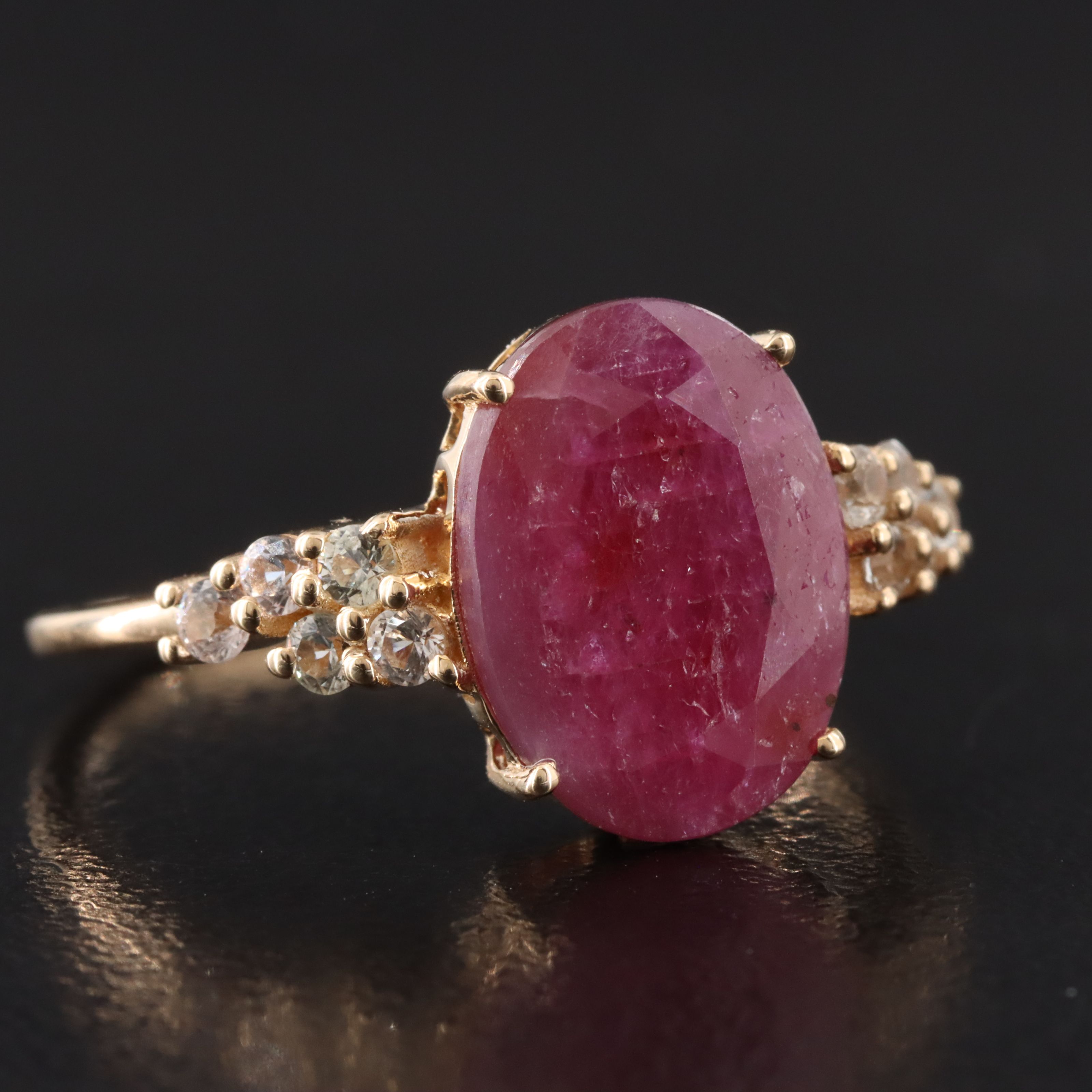 14K 2.10 CT Ruby and White Sapphire Ring