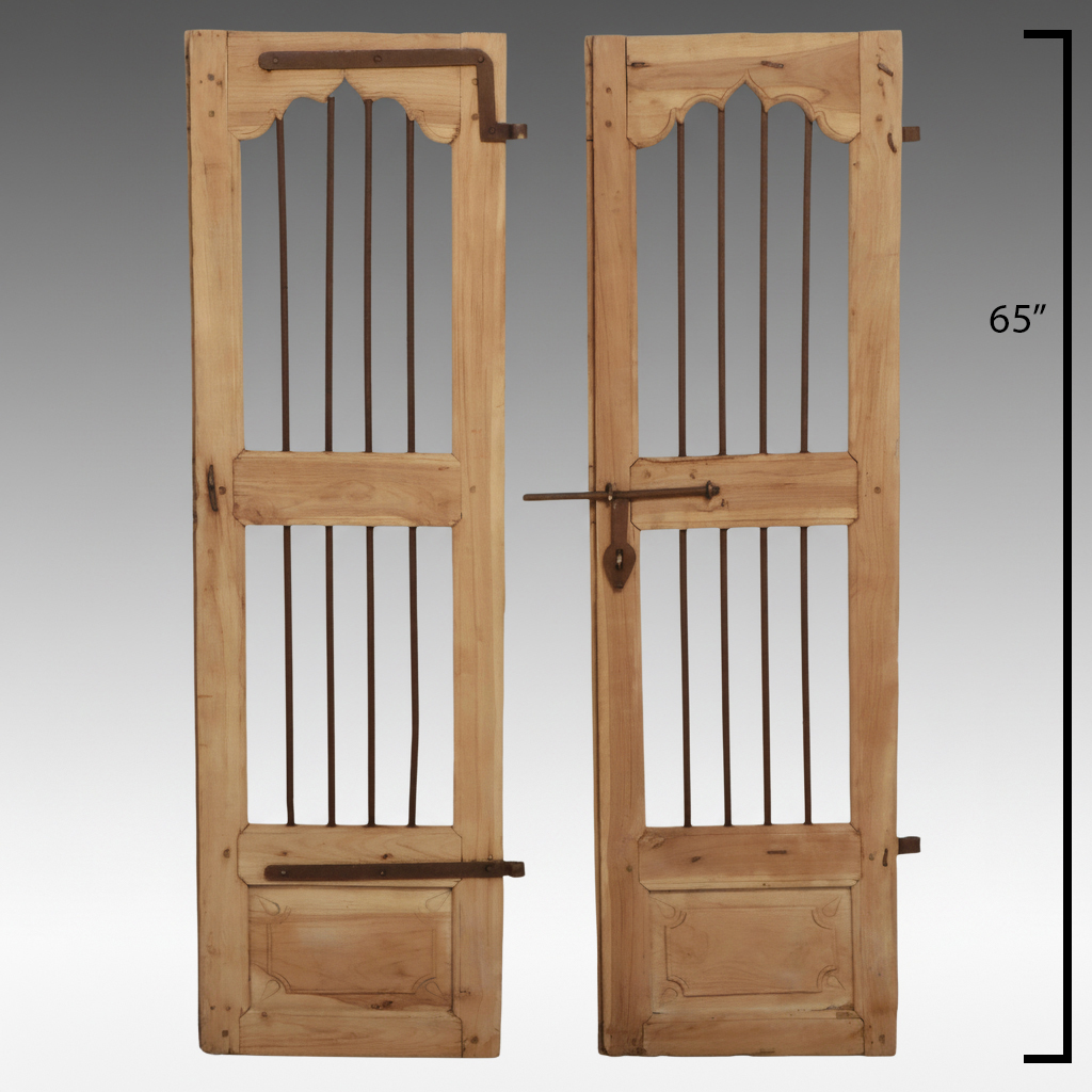 Pair of Indian Carved Wood and Iron Jali Doors
