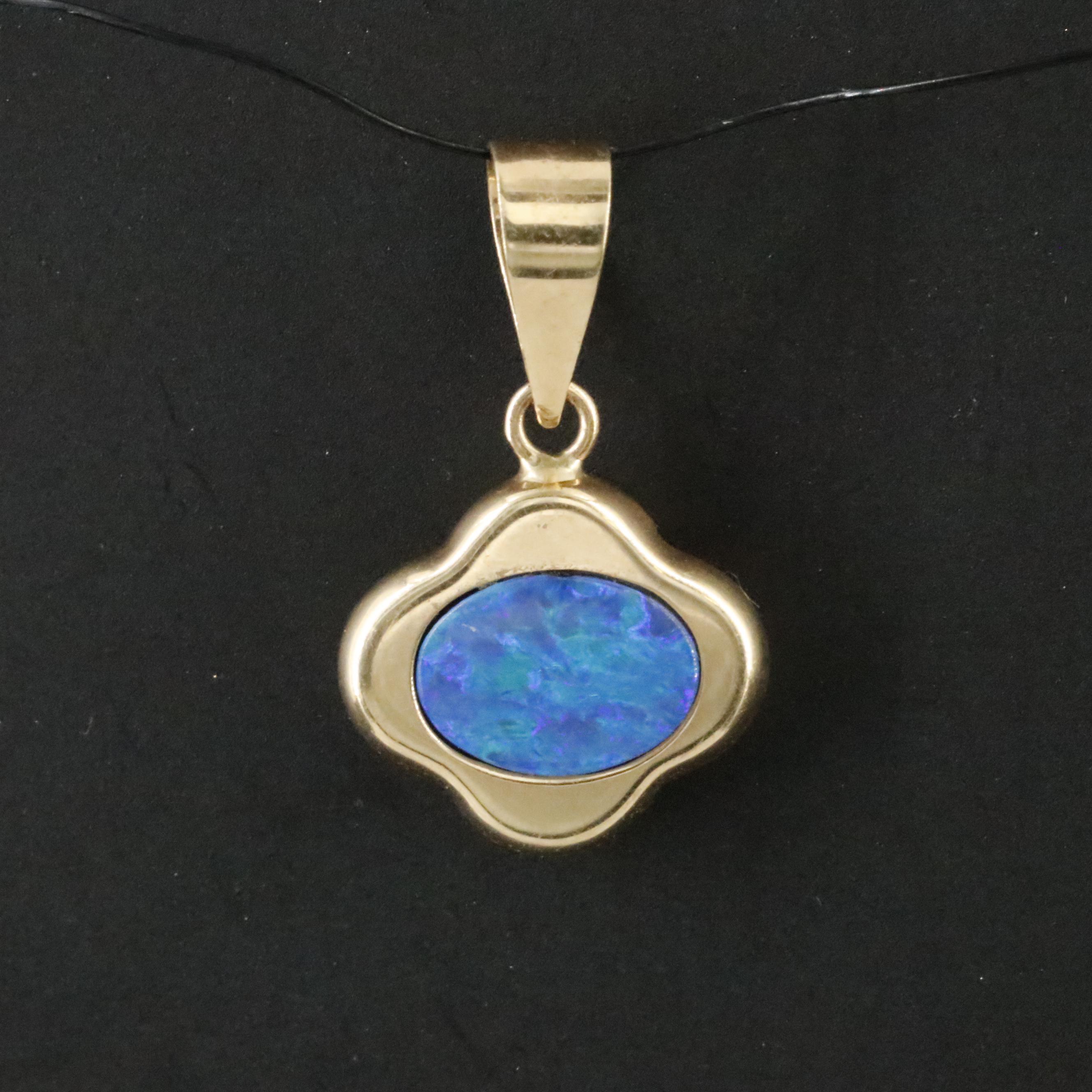 14K Opal Doublet Quatrefoil Pendant