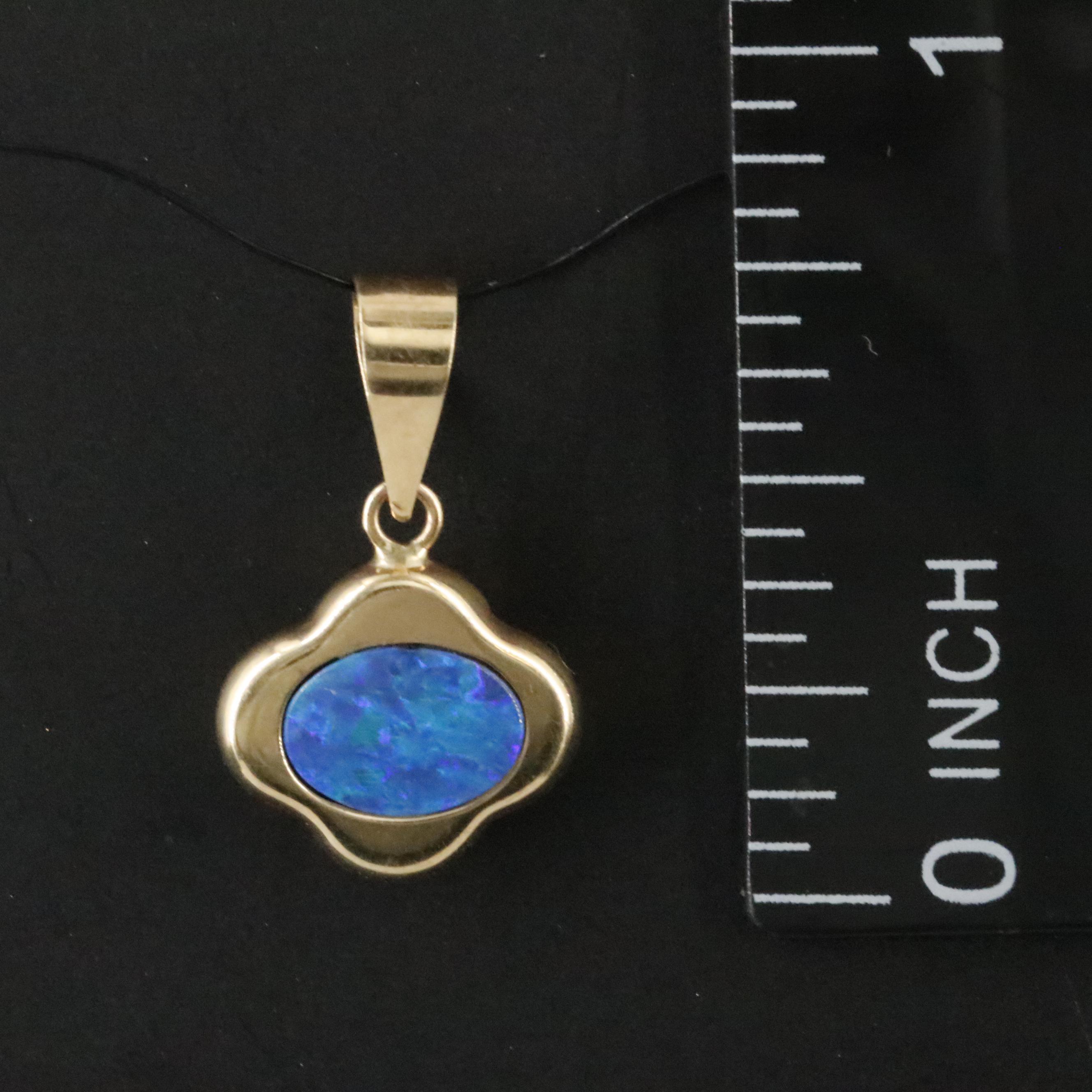 14K Opal Doublet Quatrefoil Pendant