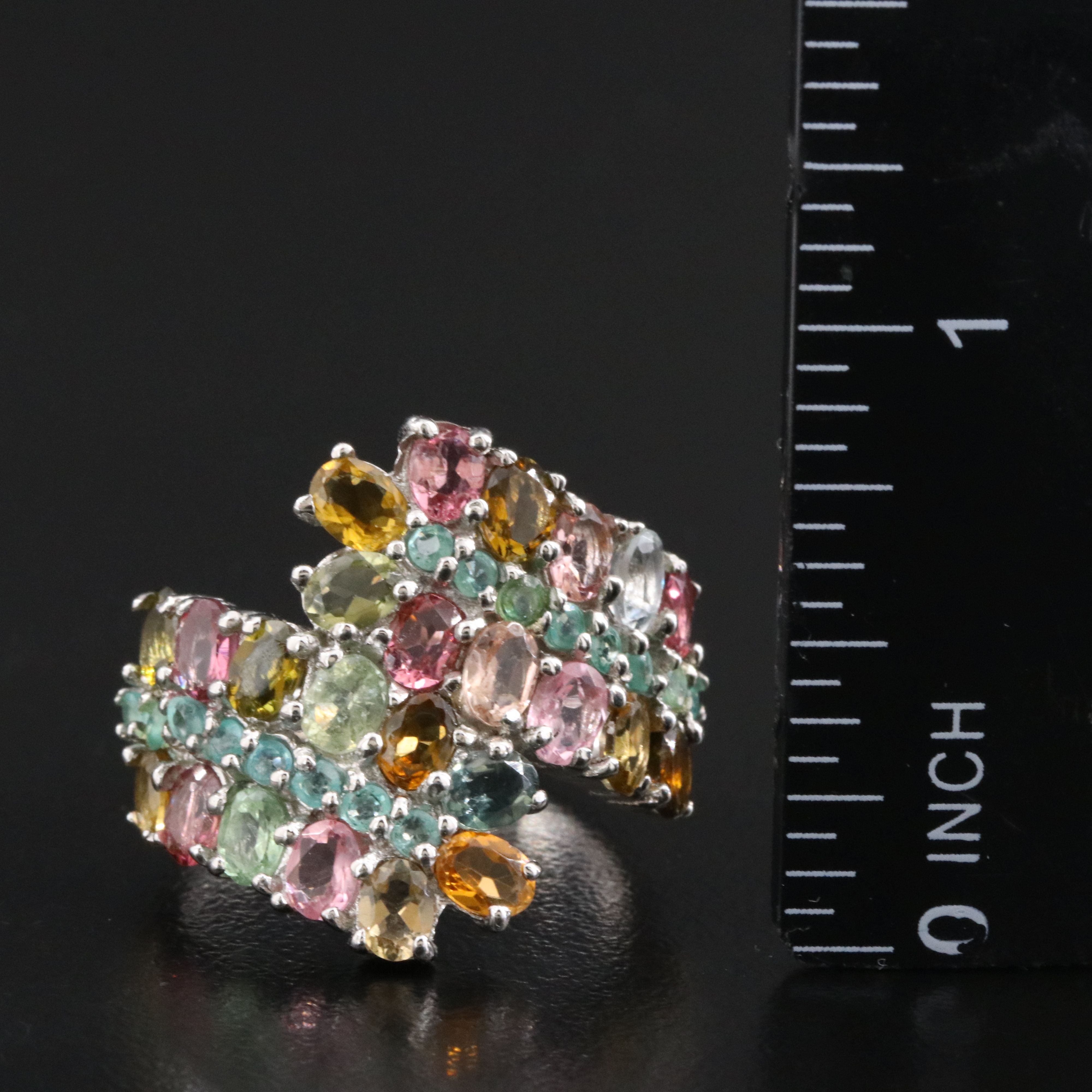 Sterling Tourmaline and Emerald Bypass Ring