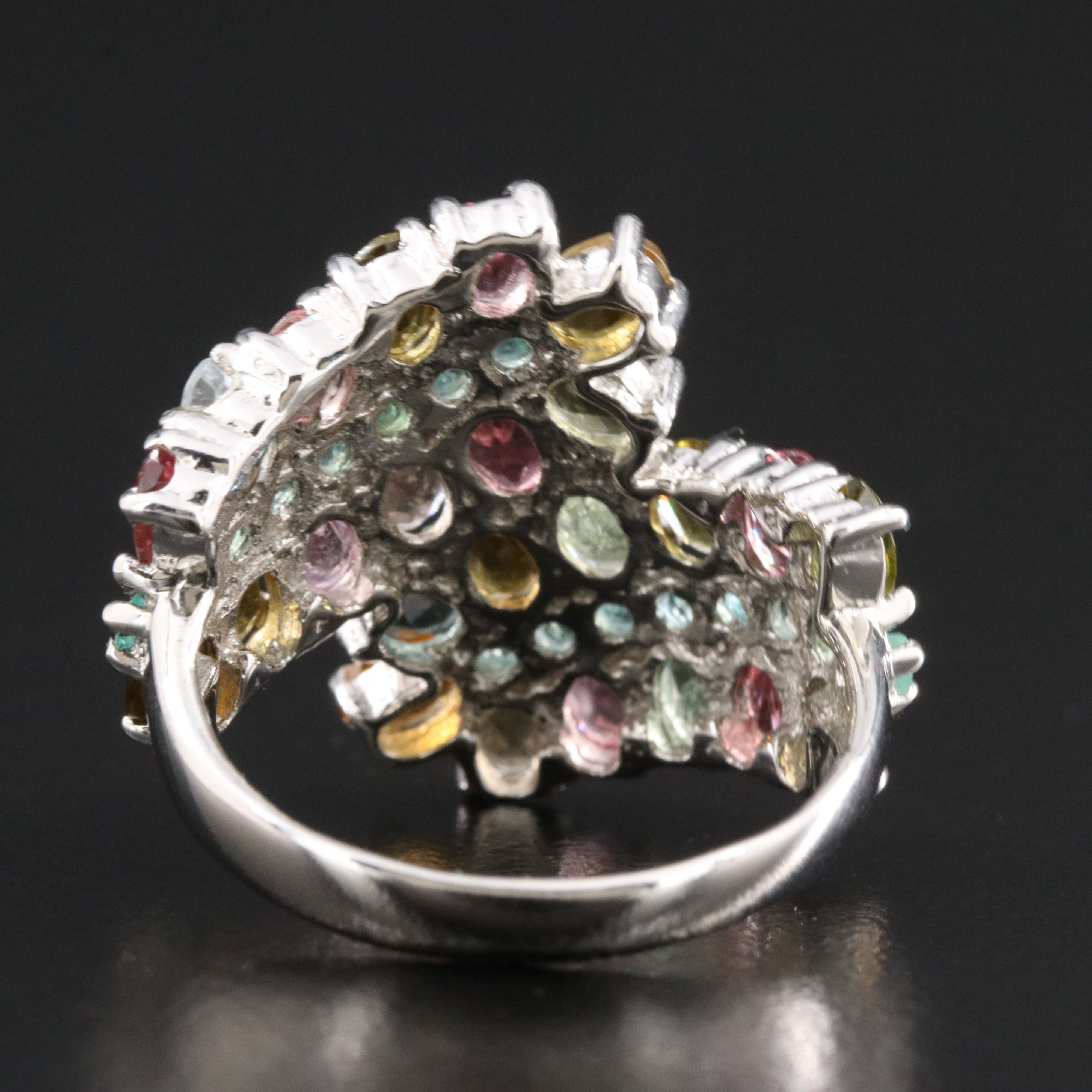 Sterling Tourmaline and Emerald Bypass Ring