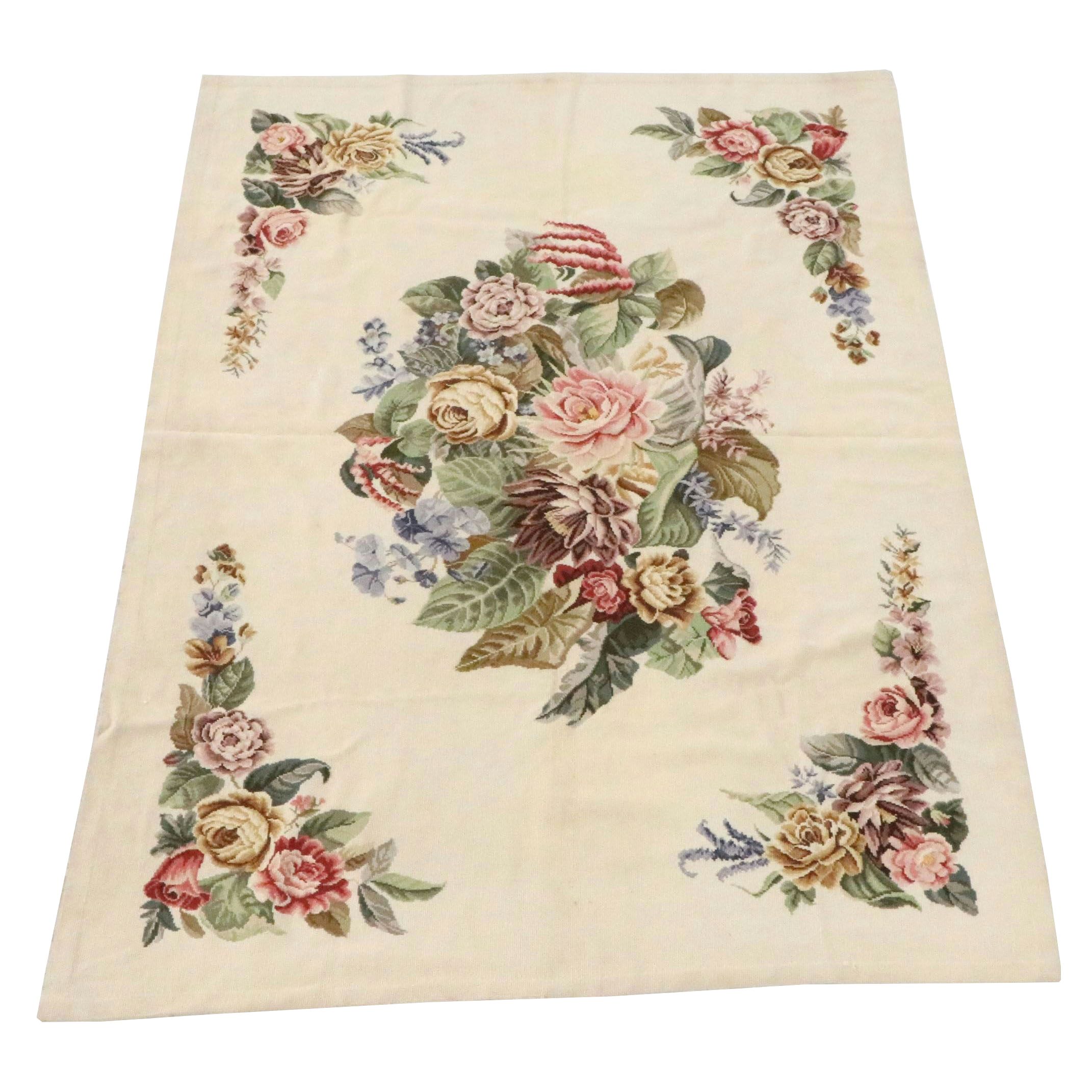 5'7 x 8'8 Handmade Floral Needlepoint Area Rug