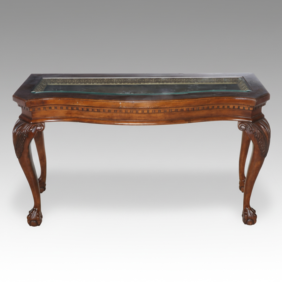 Chippendale Style Clawfoot Mahogany and Glass Console Table