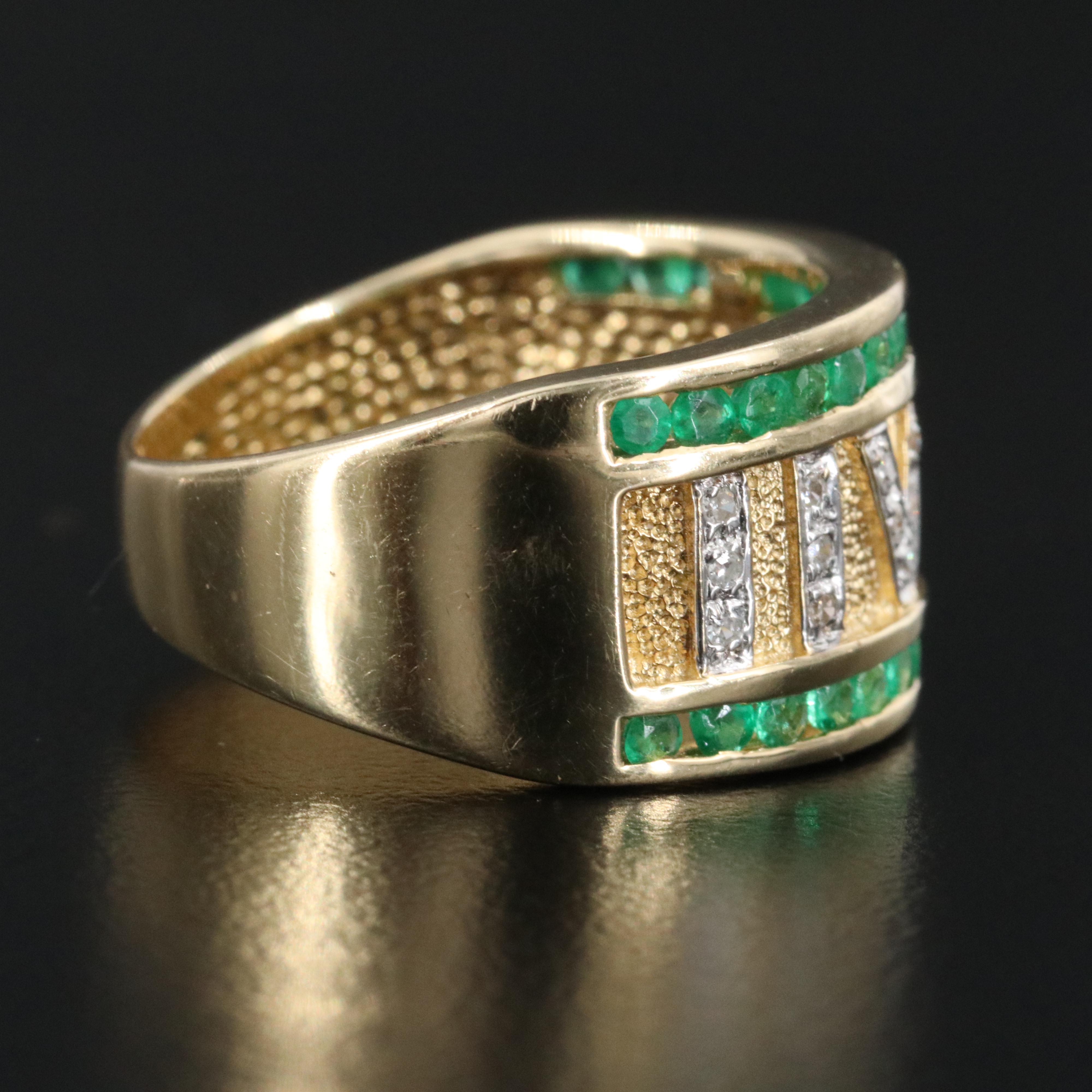14K Diamond and Emerald Roman Numeral Ring