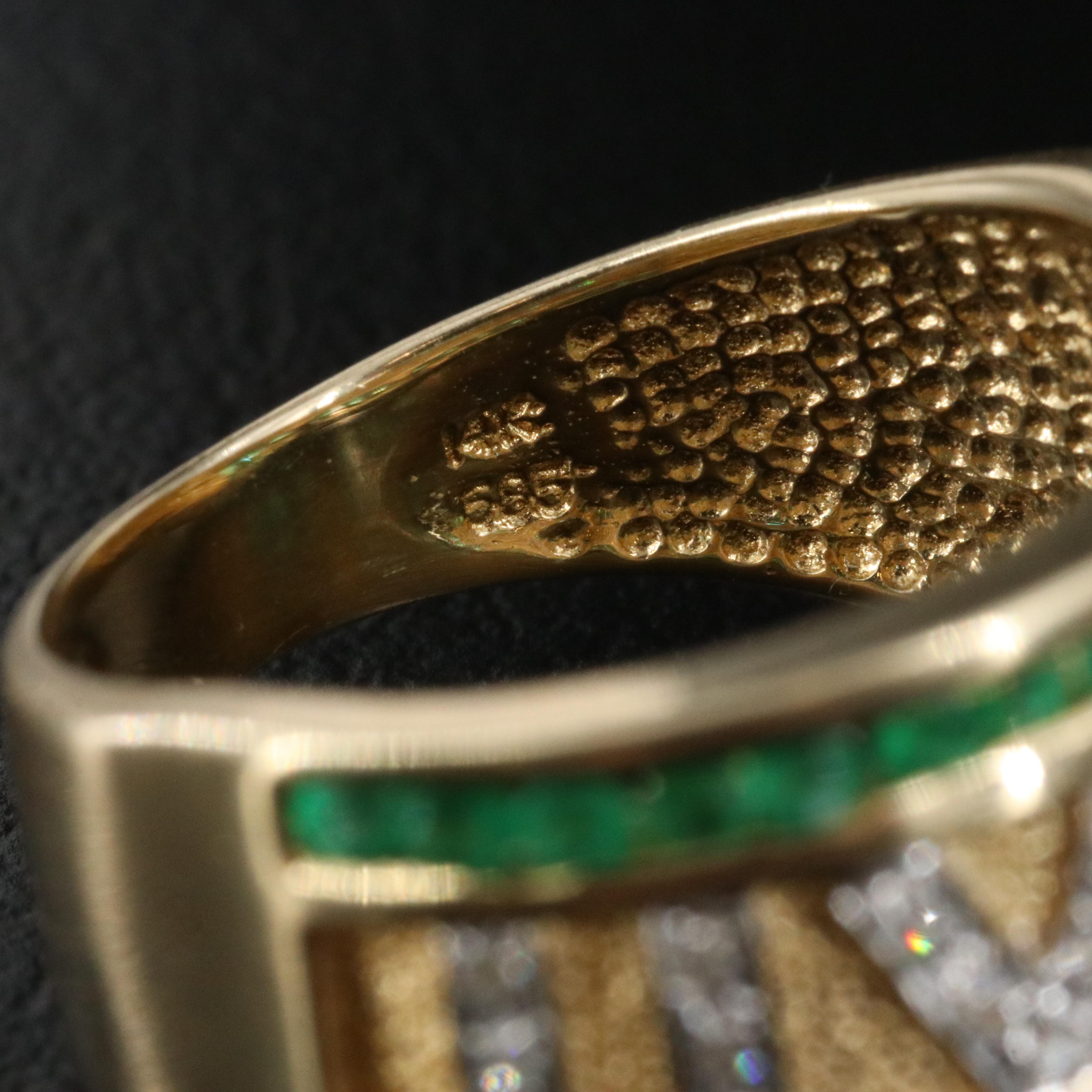 14K Diamond and Emerald Roman Numeral Ring