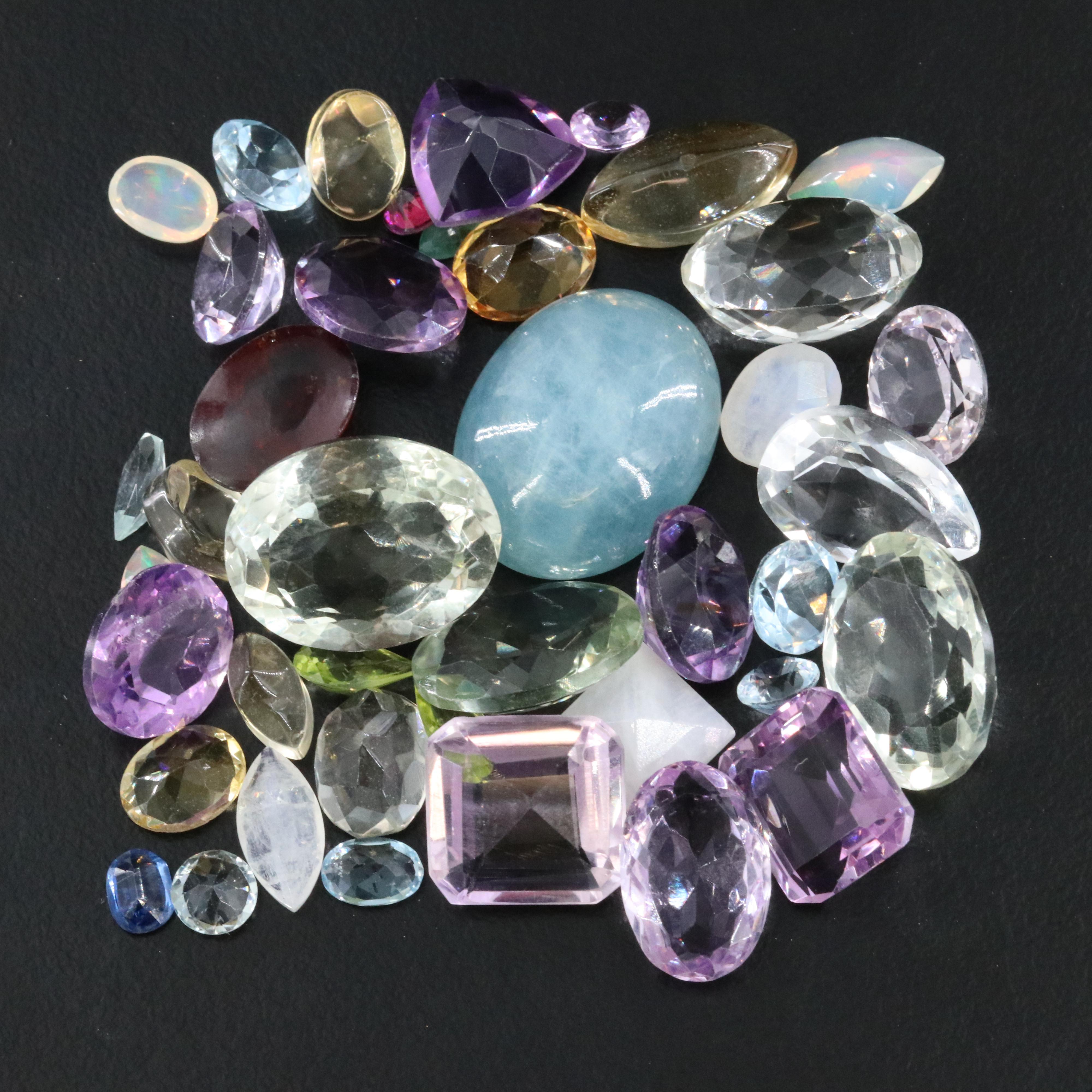 Loose 120.15 CTW Gemstone Collection Featuring Aquamarine, Amethyst and Opal