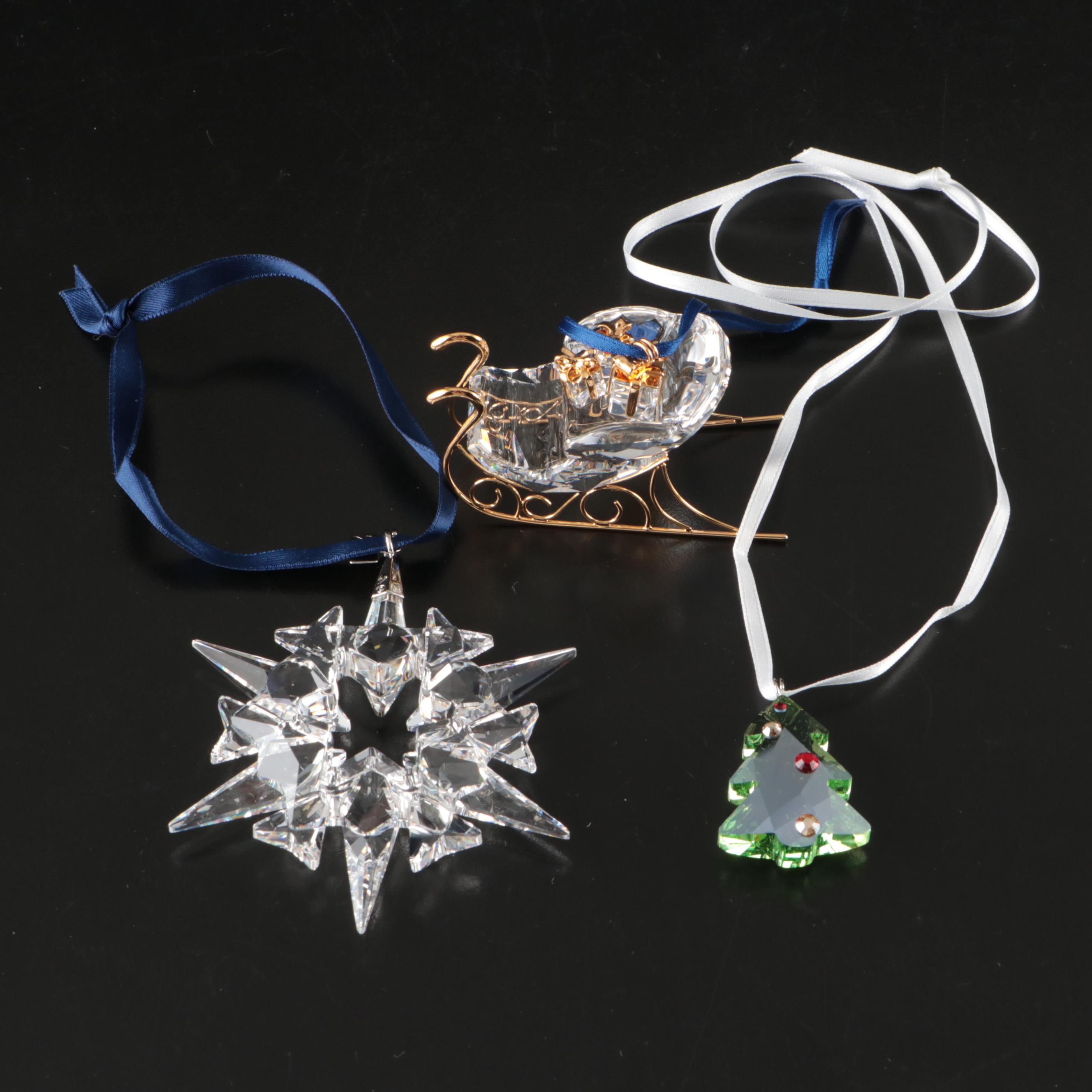 Swarovski Crystal Christmas Tree, Snowflake and Sleigh Ornaments
