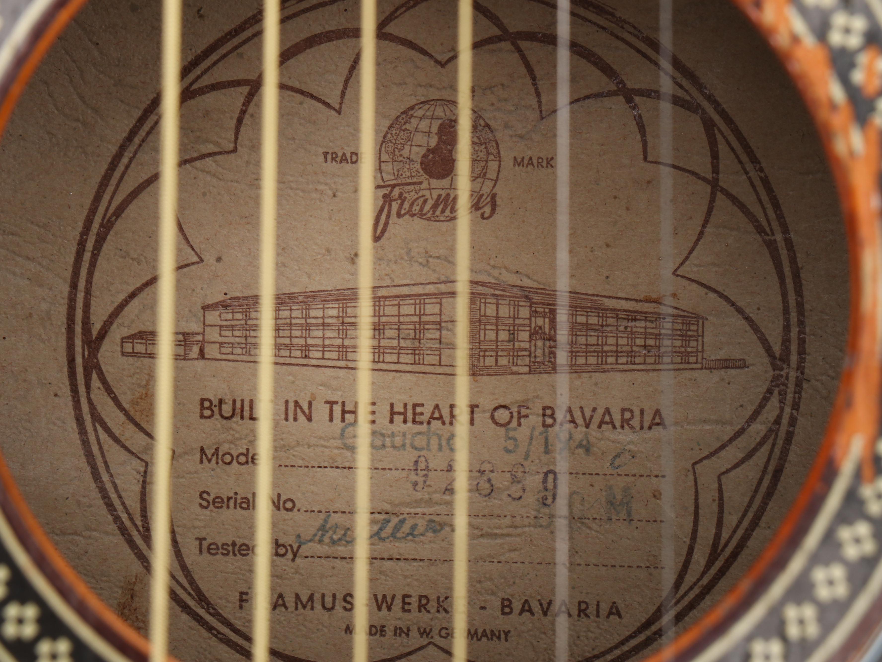 Framus Bavarian "Gaucho" Sunburst Parlor Acoustic Guitar, Mid to Late 20th C