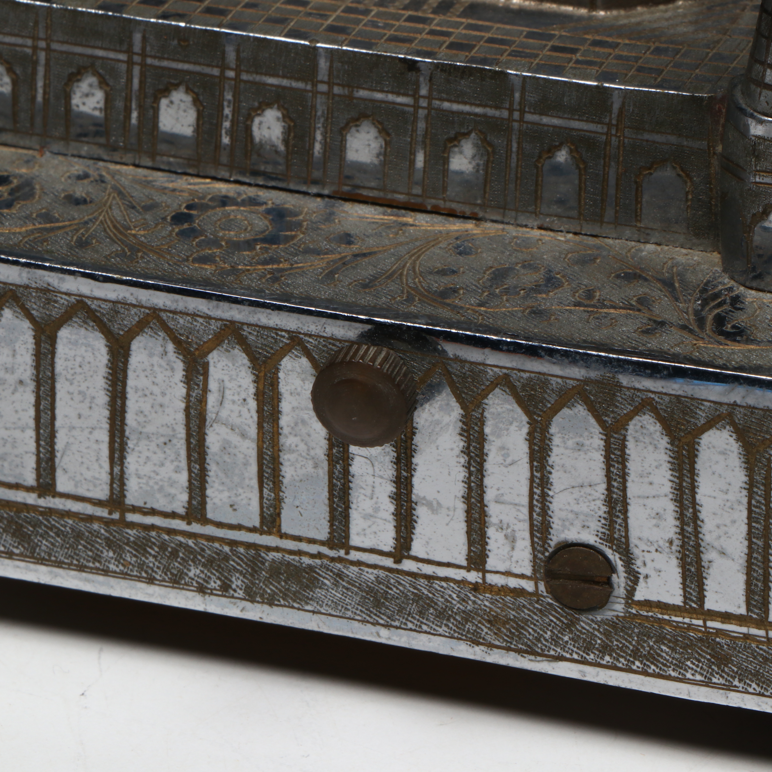 Thorens Taj Mahal Style Music Box with Multicolor Stained Glass Suncatcher