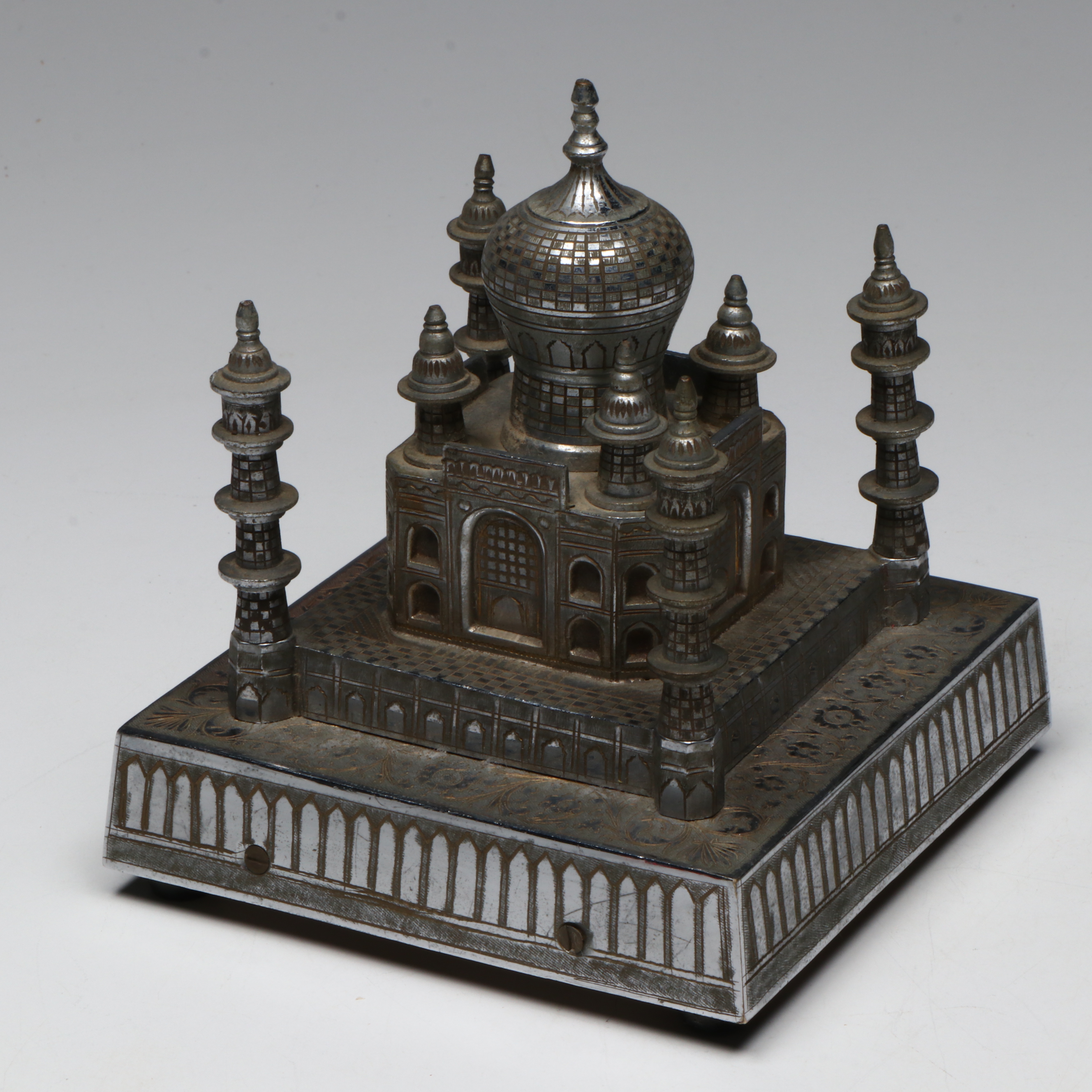 Thorens Taj Mahal Style Music Box with Multicolor Stained Glass Suncatcher