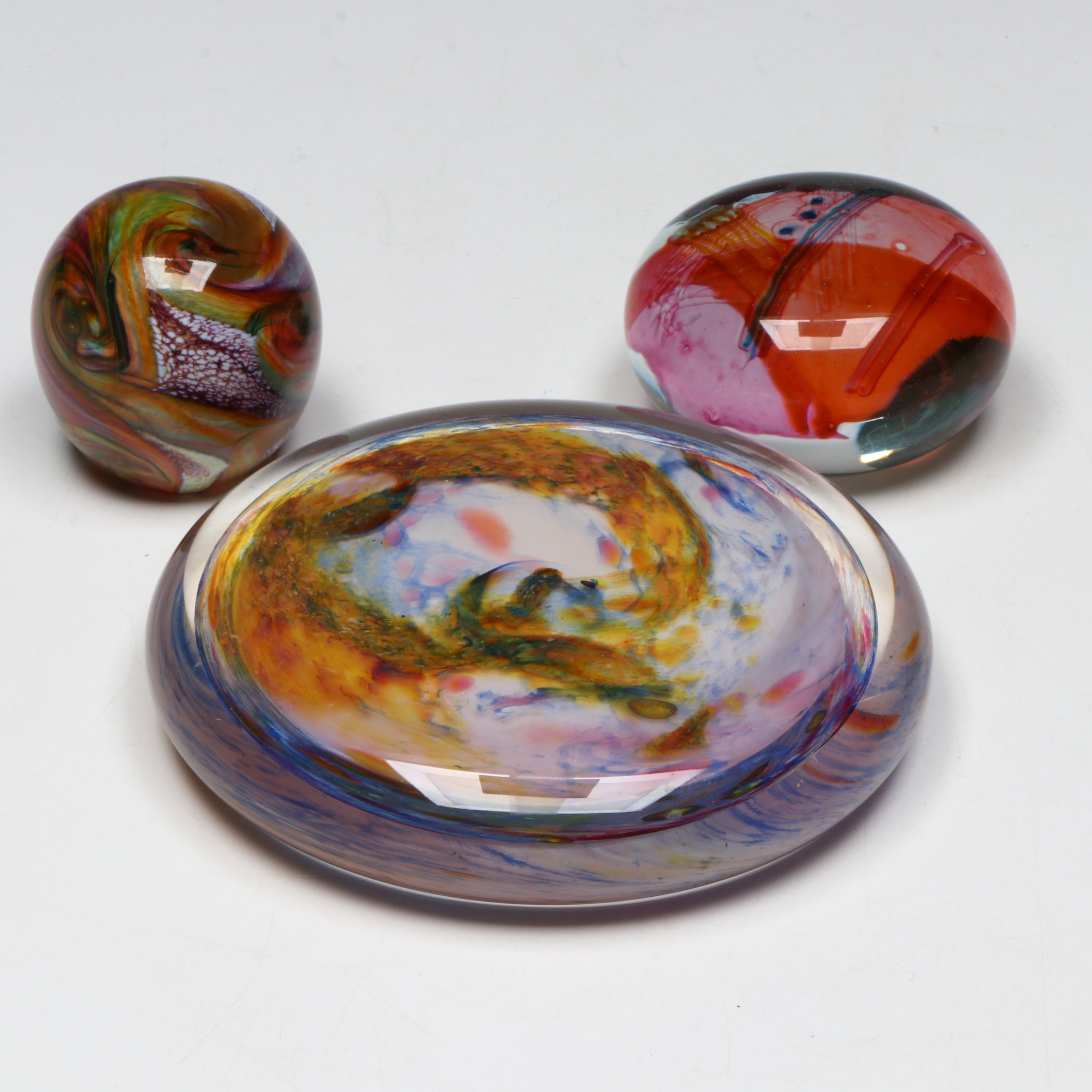Hand-Blown Abstract Art Glass Paperweights