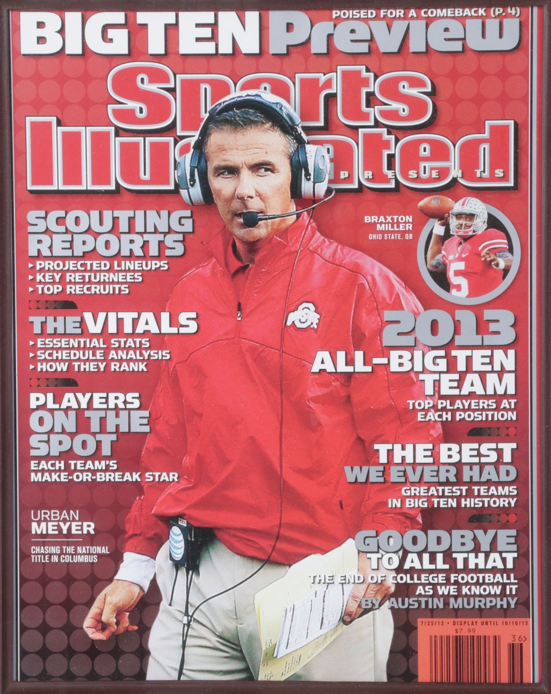 Framed 2013 Sports Illustrated Big Ten Cover with Urban Meyer and Ohio  State