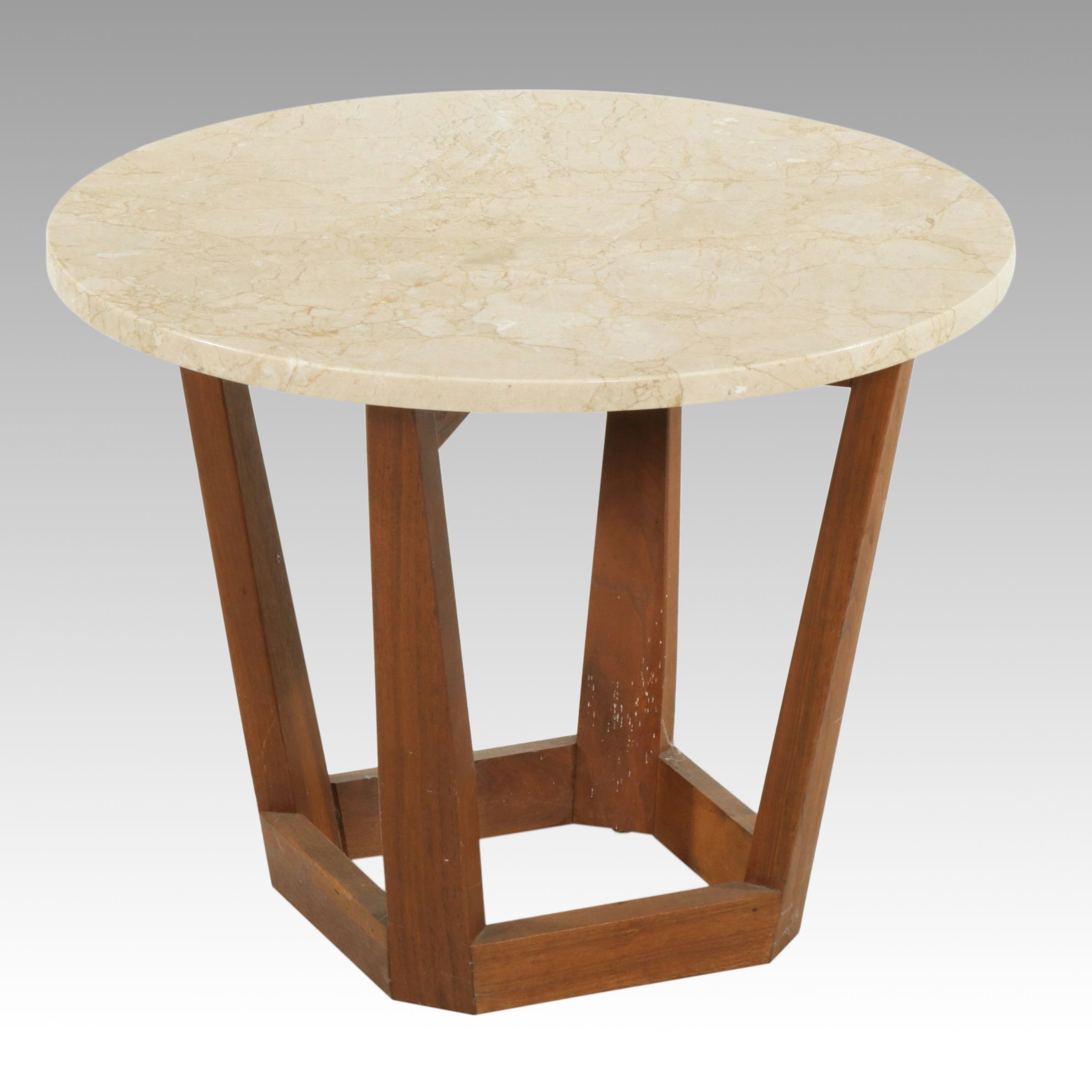 Mid Century Modern Walnut and Spanish Marble Side Table